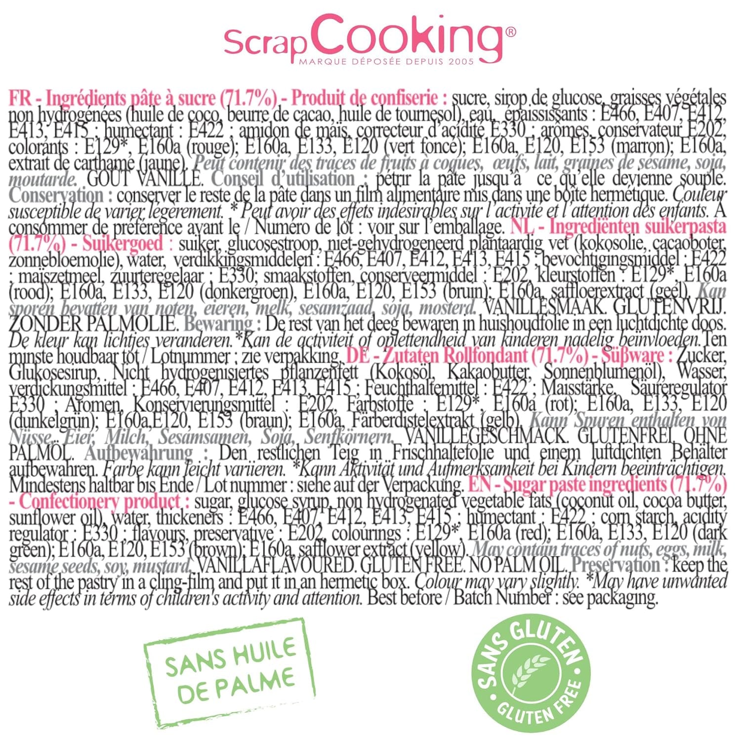 ScrapCooking - Set om 5 Fondant - vit, gul, röd, grön och brun - 5 x 80g - sugarpaste för tårtor Tårtdekorationer Födelsedag jul - glutenfri och palmoljefri - 7257 Naty Shop Sugarpaste