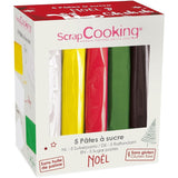 ScrapCooking - Set med 5 Fondant - vit, gul, röd, grön och brun - 5 x 80g - sugarpaste för tårtor Tårtdekorationer Födelsedag jul - gluten- och palmoljafri - 7257 Sugarpaste Naty Shop Standardtitel