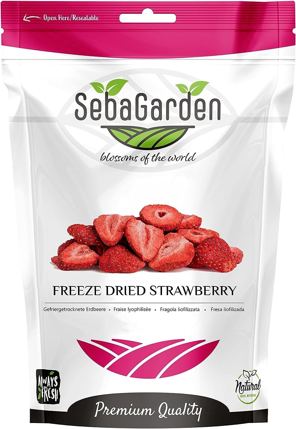 Seba Garden Premium frystorkade jordgubbar, läckra medelhavsjordgubbar, icke-GMO och veganska (100g) Dehydrerade produkter My Store 400G