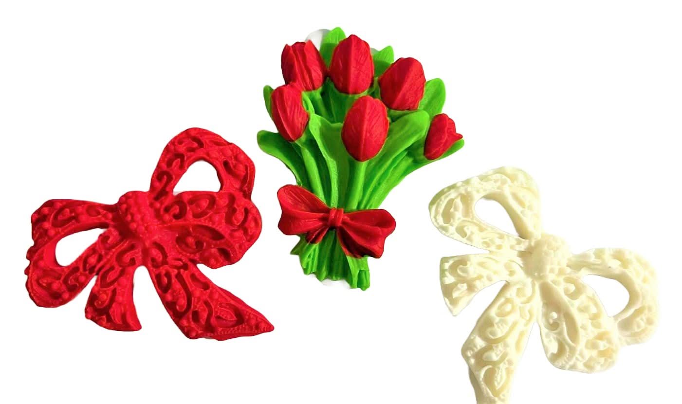 Set med 3 ätliga sockerdekorationer, Bukett tulpaner och rosetter Dekorationer från Sugar Paste Nati Shop