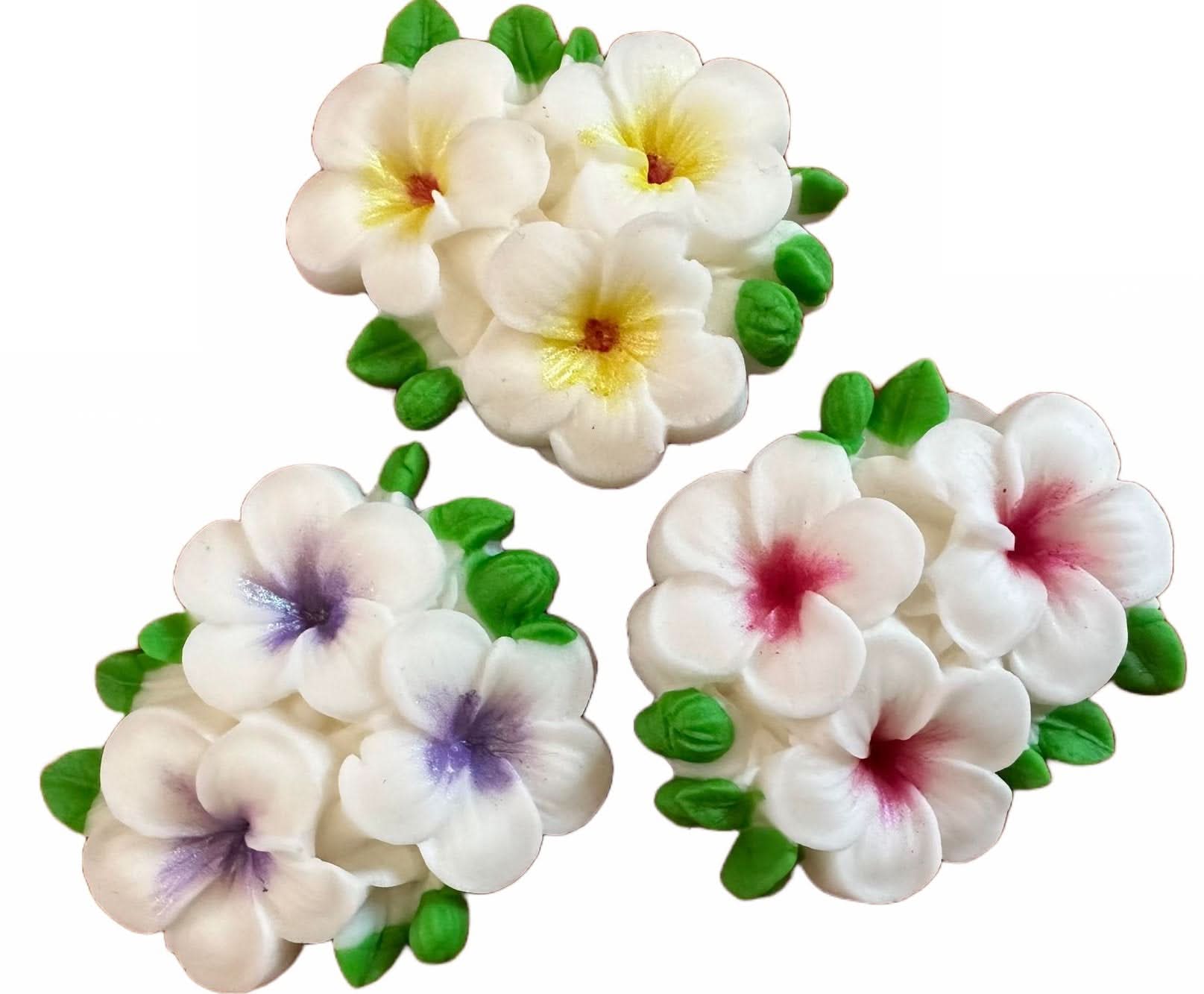 Set med 3 ätliga sockerdekorationer, Plumeria Flowers Sugar Paste Decorations Nati Shop