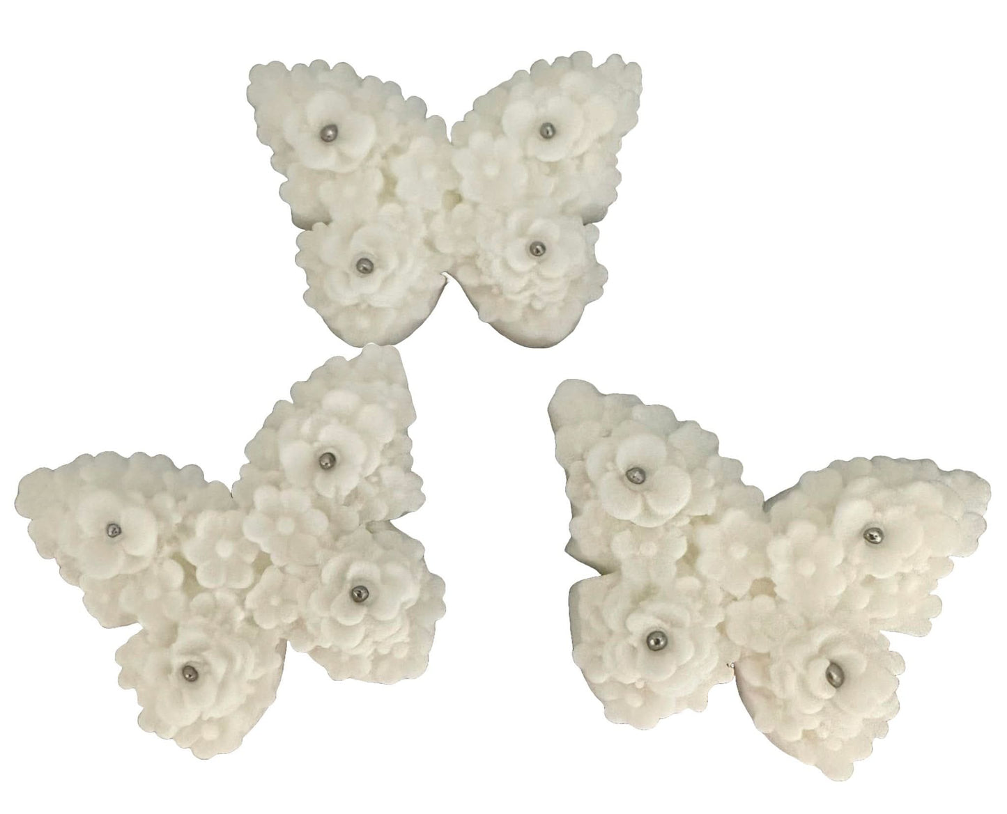 Set med 3 ätliga sockerdekorationer, White Butterflies Sugar Paste Decorations Nati Shop
