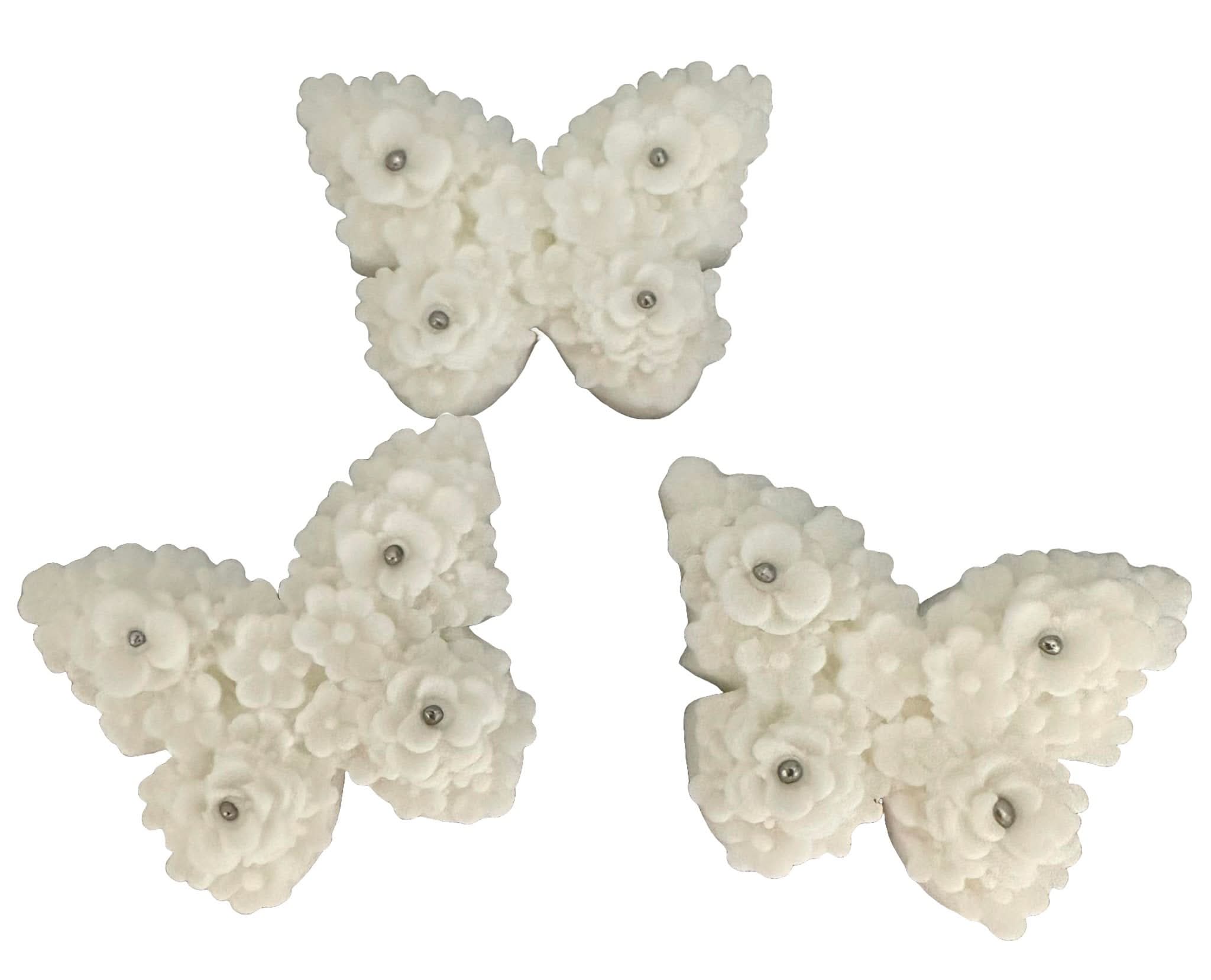 Set med 3 ätliga sockerdekorationer, White Butterflies Sugar Paste Decorations Nati Shop