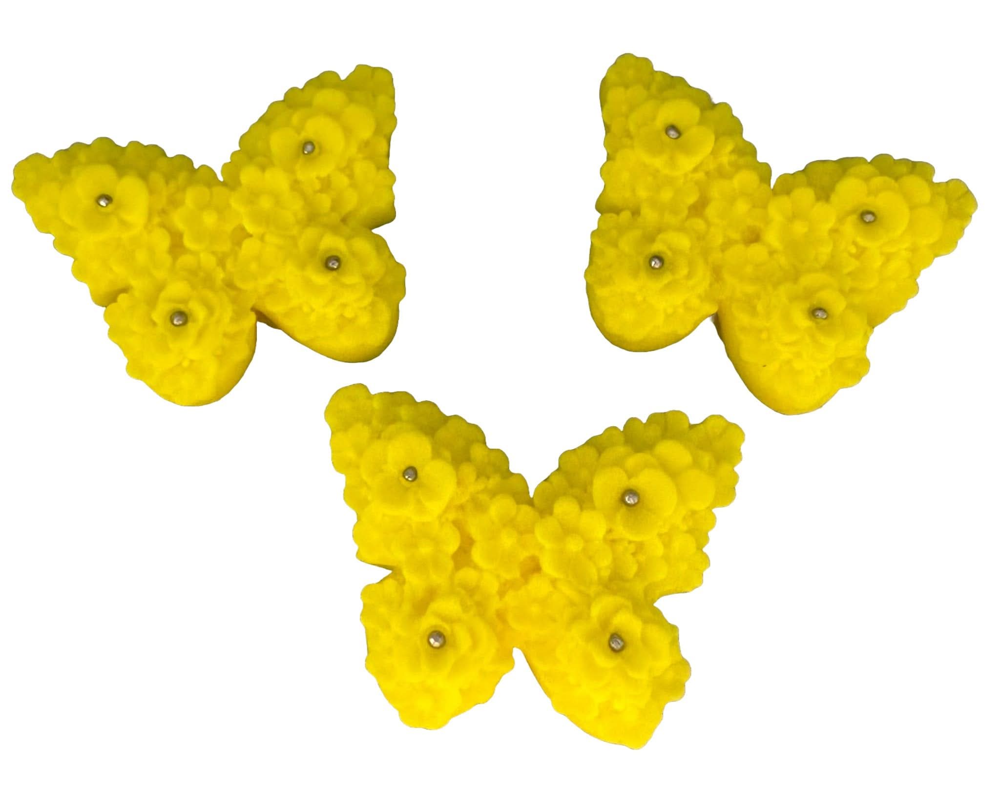 Set med 3 ätliga sockerdekorationer, Gula fjärilar Sugar Paste Decorations Nati Shop