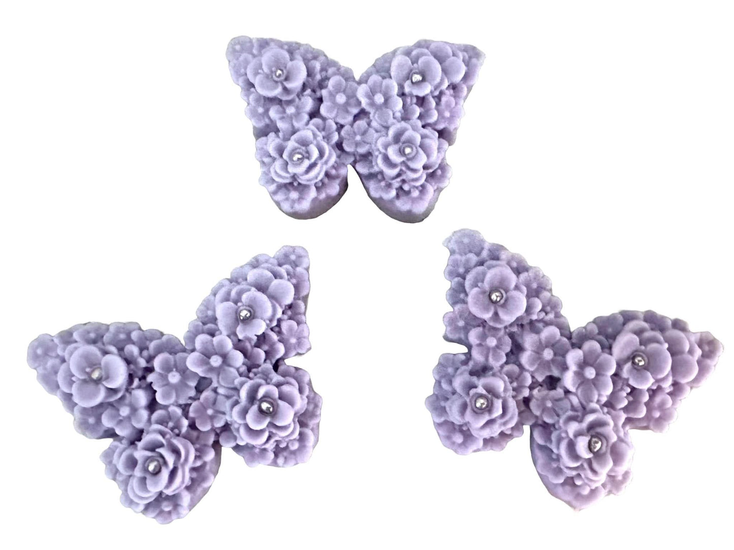 Set med 3 ätliga sockerdekorationer, lila lila fjärilar Sugar Paste Decorations Nati Shop