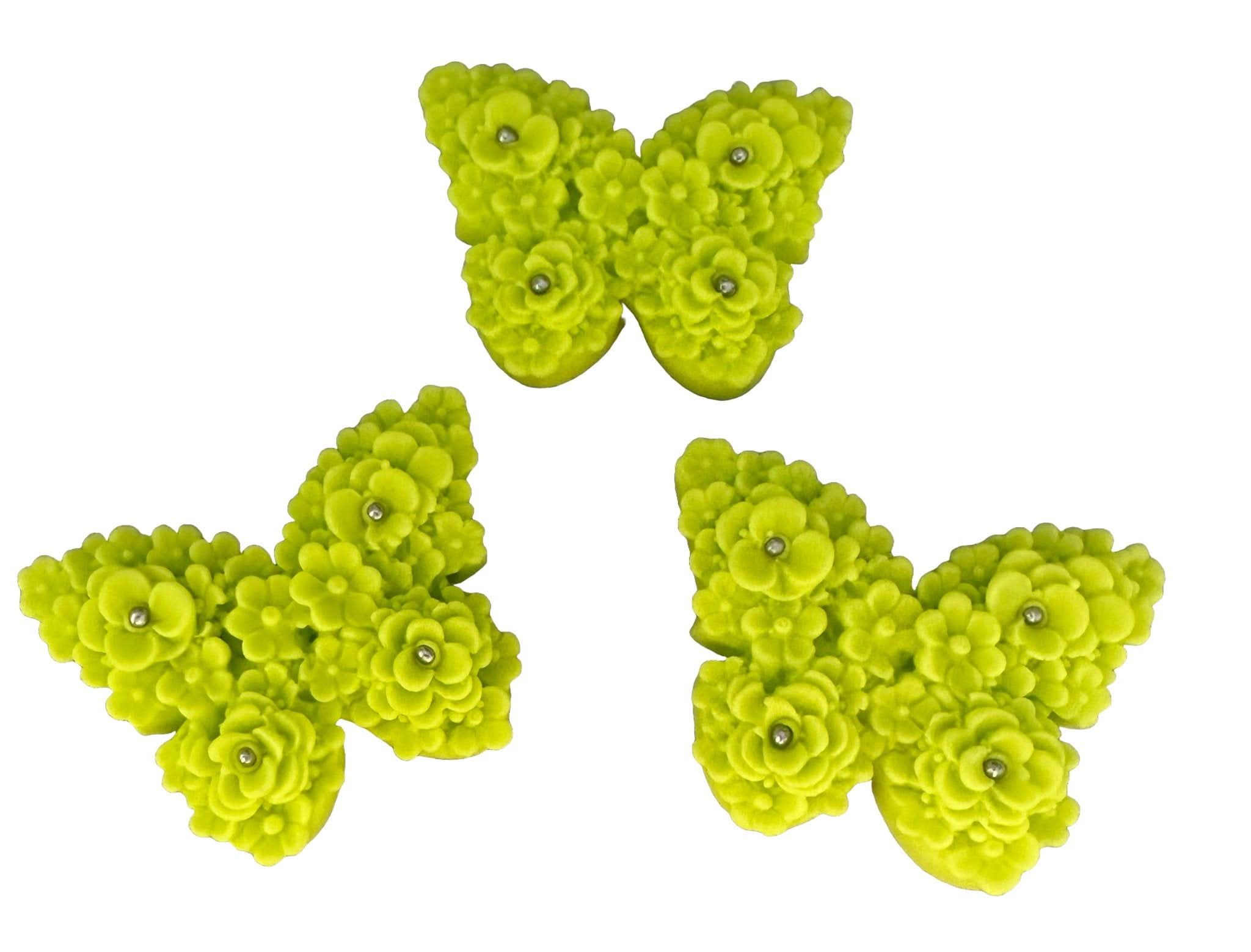 Set med 3 ätliga sockerdekorationer, Gröna fjärilar Sugar Paste Decorations Nati Shop