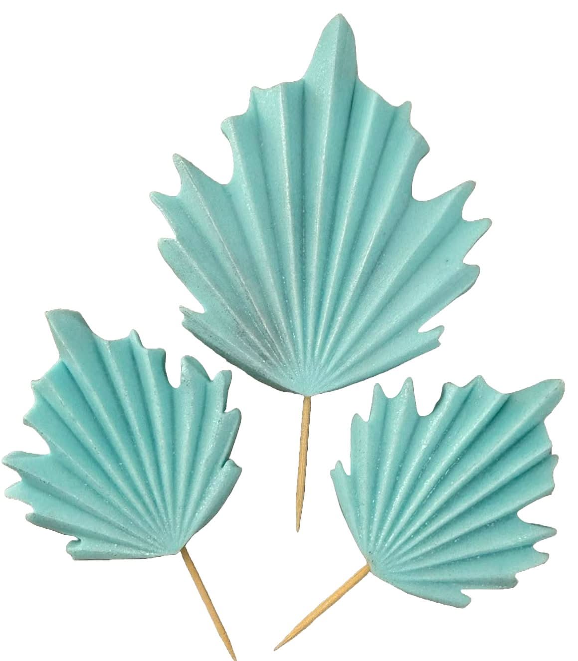 Set med 3 ätbara sockerdekorationer, blå exotiska blad Dekorationer från Sugar Paste Nati Shop