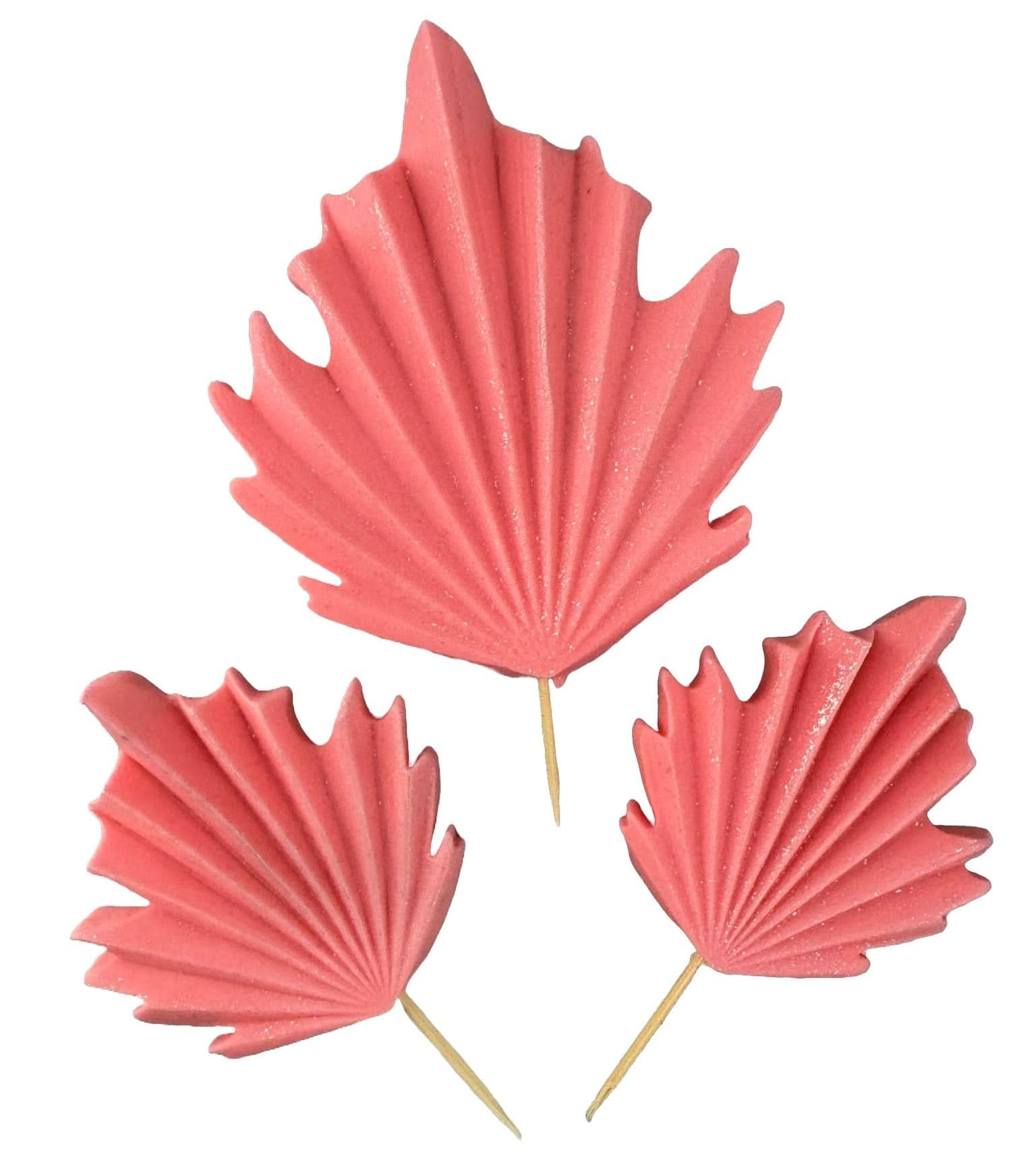 Set med 3 ätliga sockerdekorationer, Rosa exotiska löv Dekorationer från Sugar Paste Nati Shop