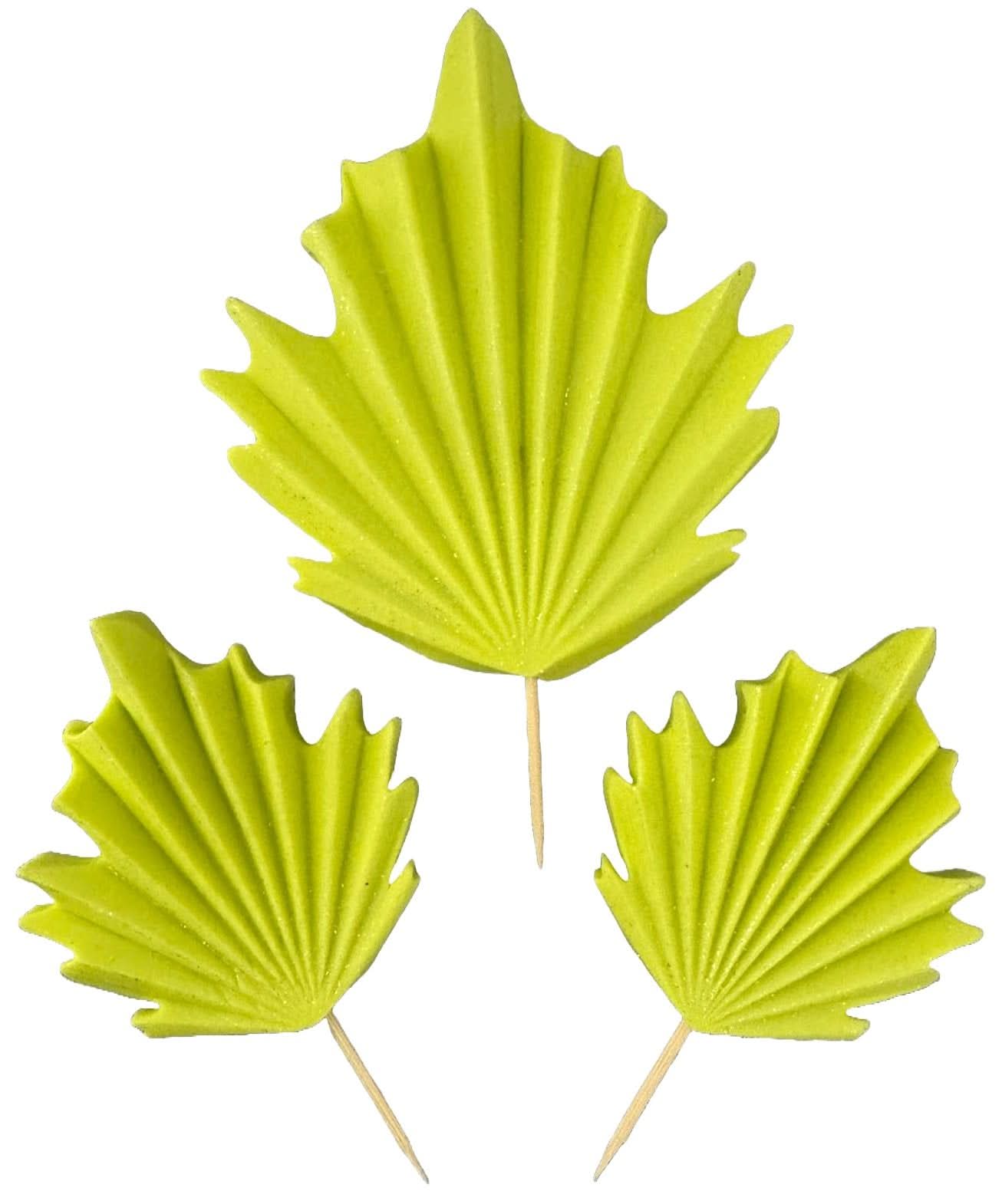 Set med 3 ätliga sockerdekorationer, gröna exotiska blad Sugar Paste Decorations Nati Shop