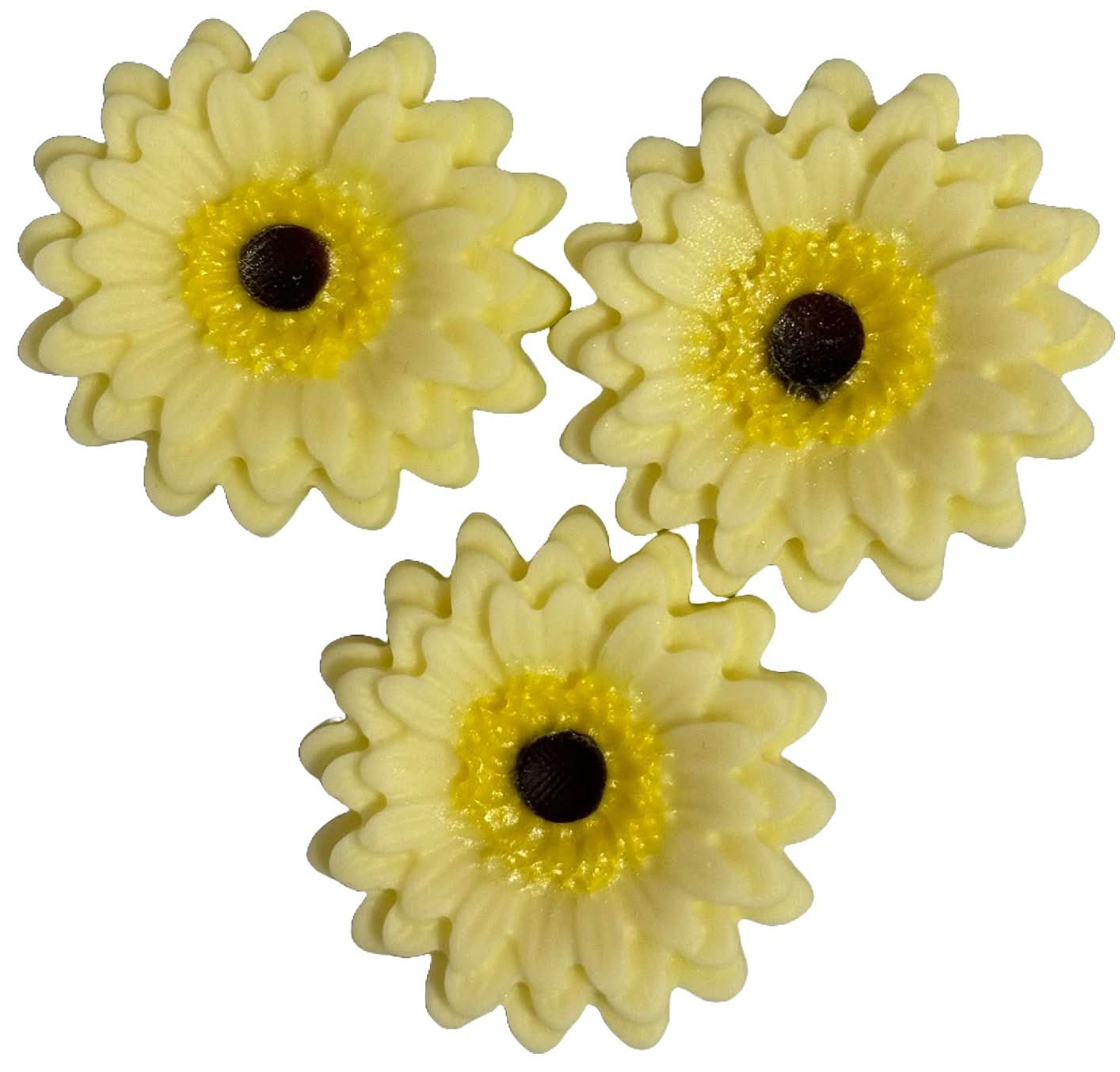 Set med 3 ätliga sockerdekorationer, ljusgul Gerbera Decorations från Sugar Paste Nati Shop