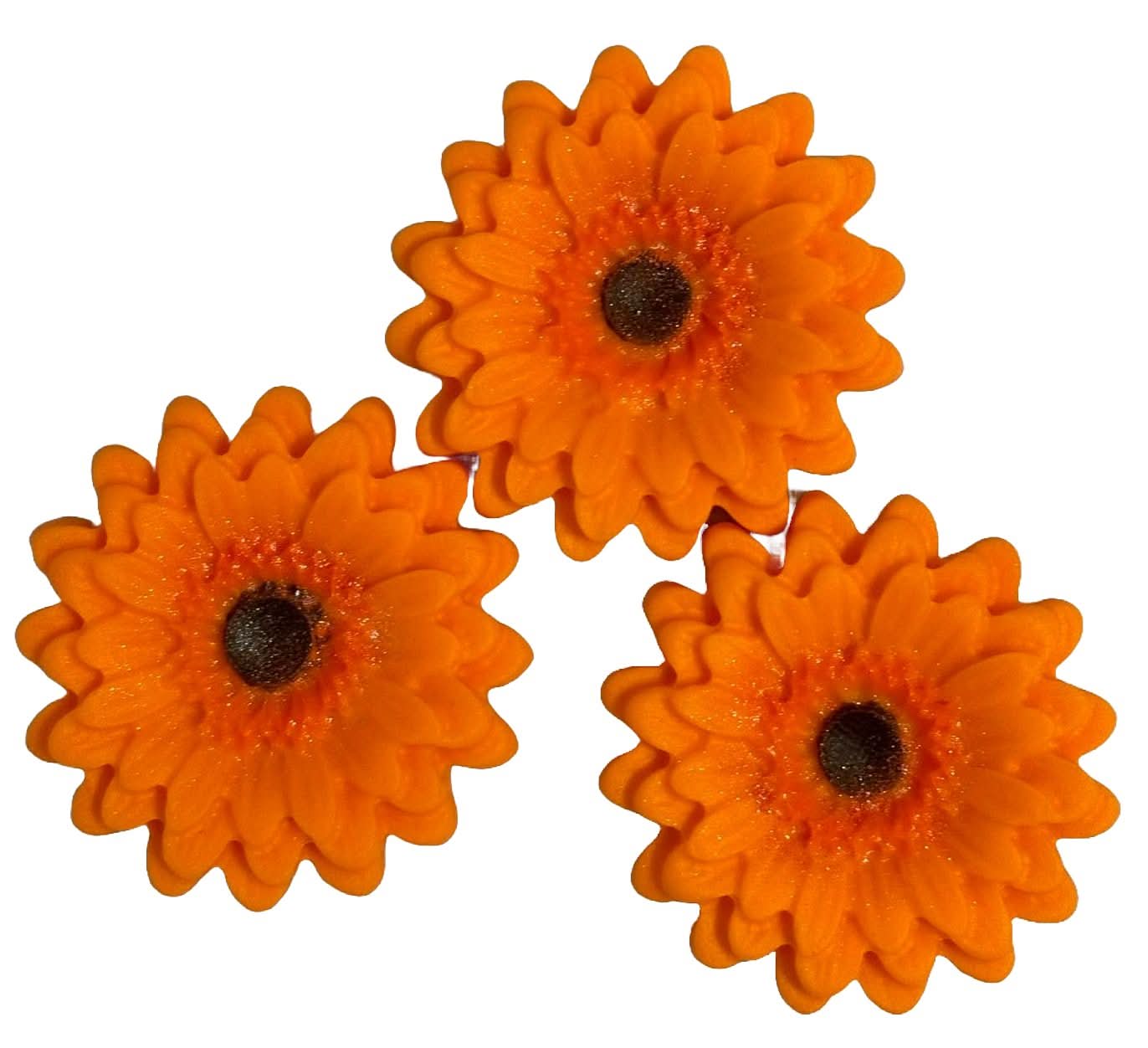 Set med 3 ätliga sockerdekorationer, orange Gerbera Sugar Paste Decorations Nati Shop