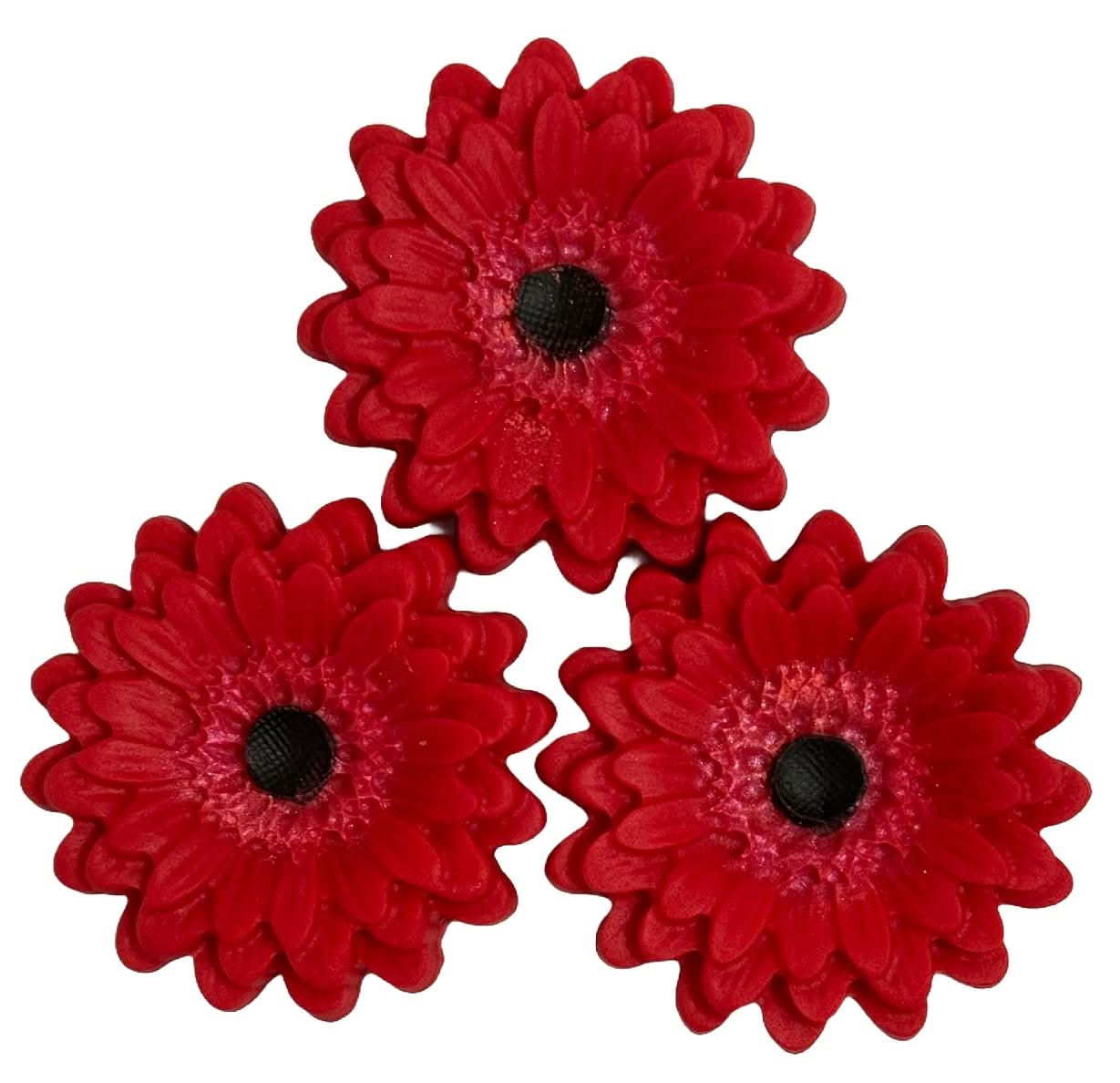Set med 3 ätliga sockerdekorationer, Red Gerbera Sugar Paste Decorations Nati Shop