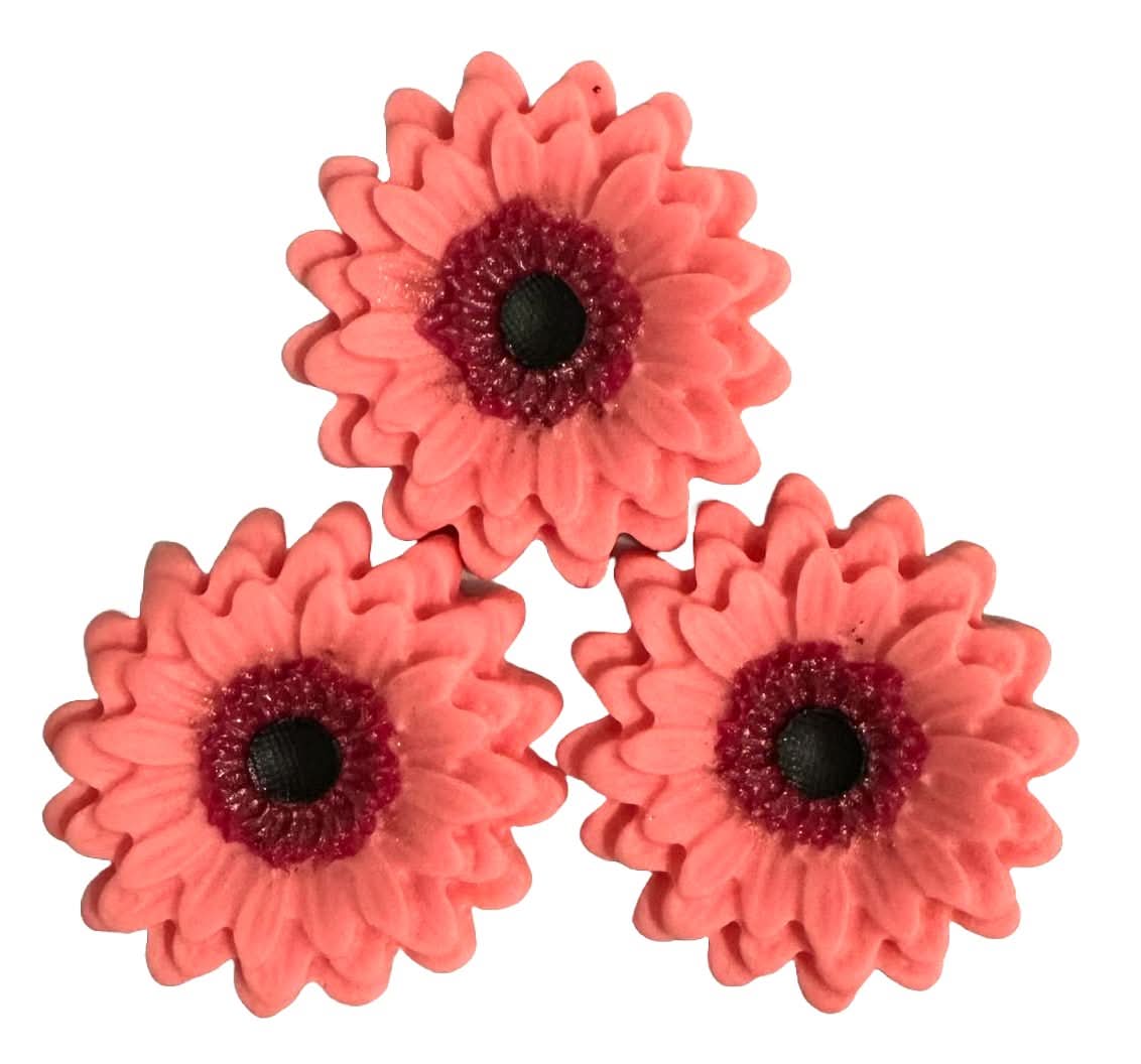 Set med 3 ätliga sockerdekorationer, rosa Gerbera Sugar Paste Decorations Nati Shop