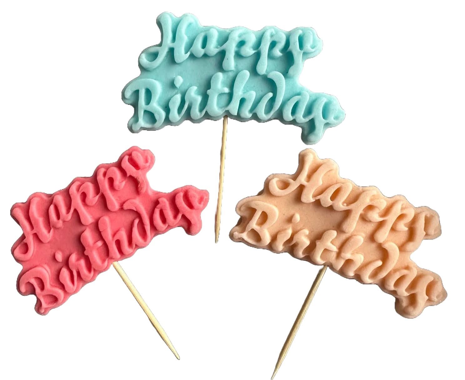 Set med 3 ätliga sockerdekorationer, Grattis på födelsedagen Sugar Paste Decorations Nati Shop