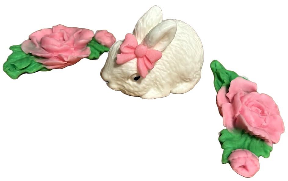 Set med 3 ätliga sockerdekorationer, Bunny Sugar Paste Decorations Nati Shop