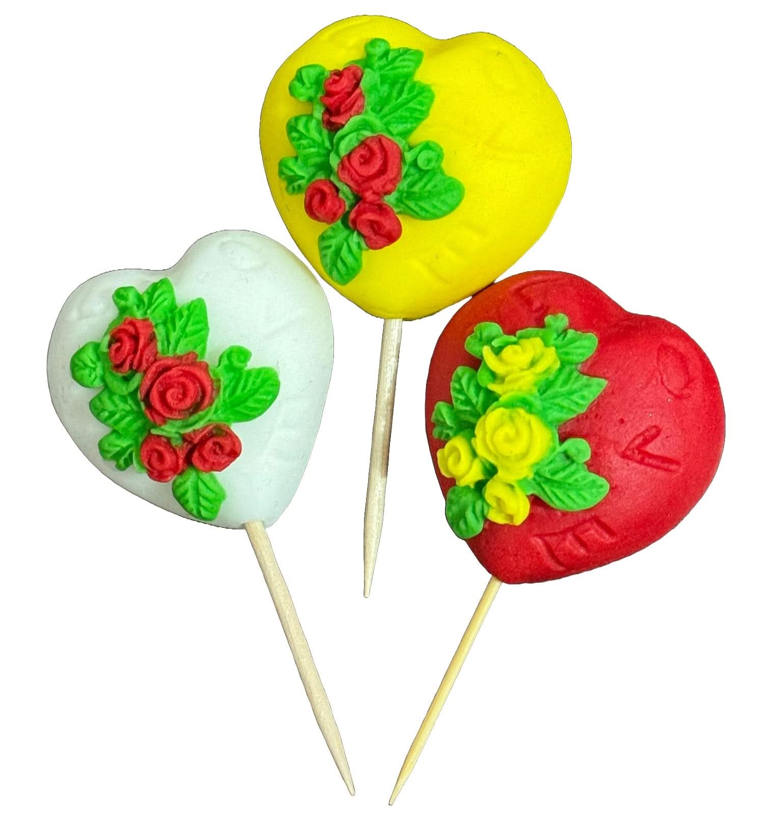 Set med 3 ätliga sockerdekorationer, Hearts Sugar Paste Decorations Nati Shop