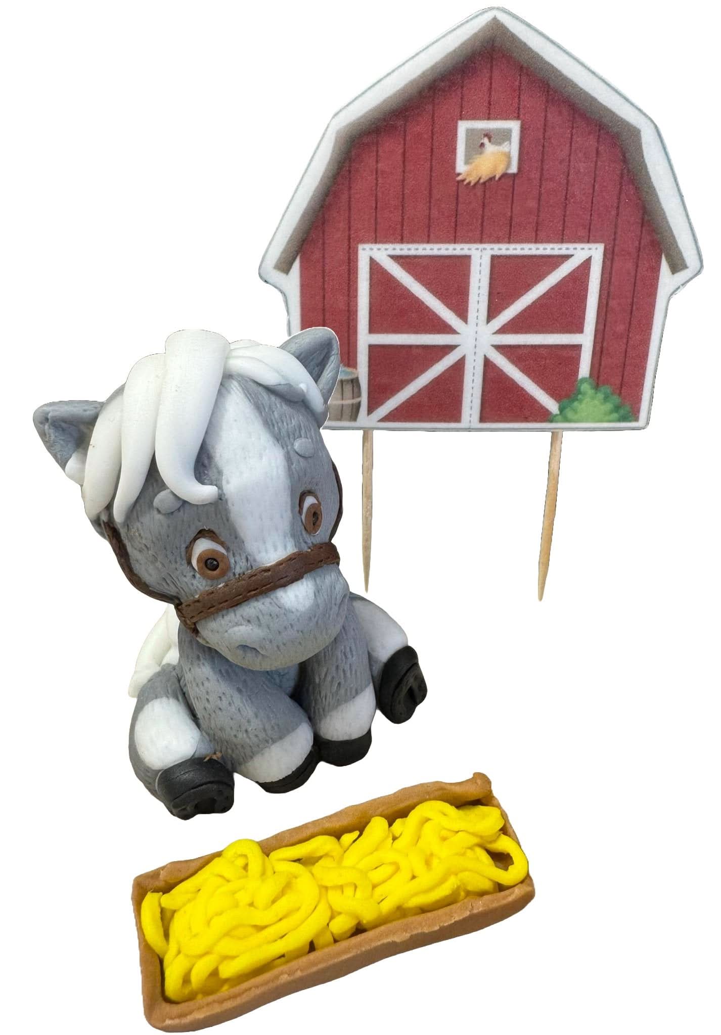 Set med 3 ätliga sockerdekorationer, Donkey at the Farm Sugar Paste Decorations Nati Shop