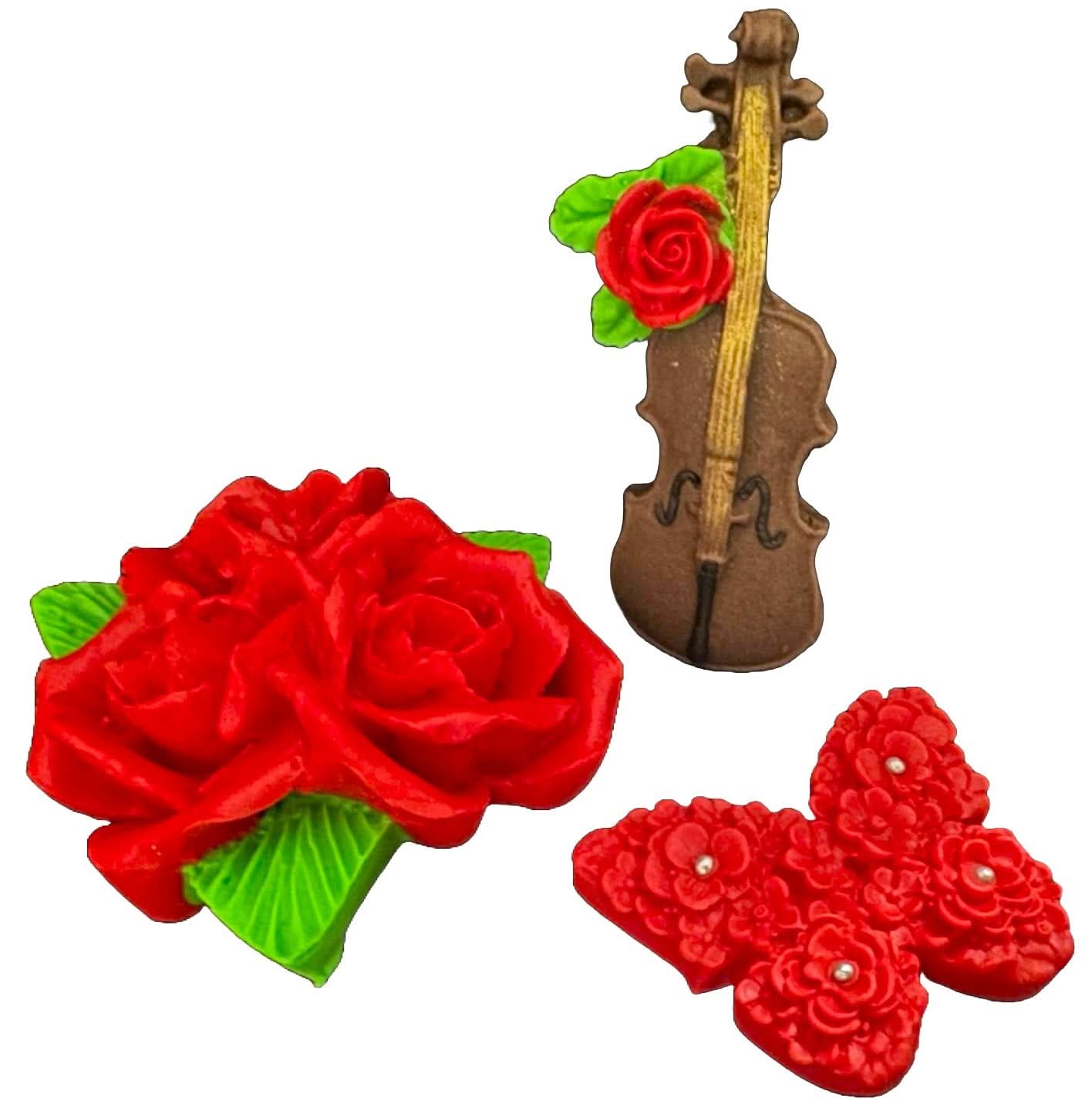 Set med 3 ätliga sockerdekorationer, Music of love Sugar Paste Decorations Nati Shop