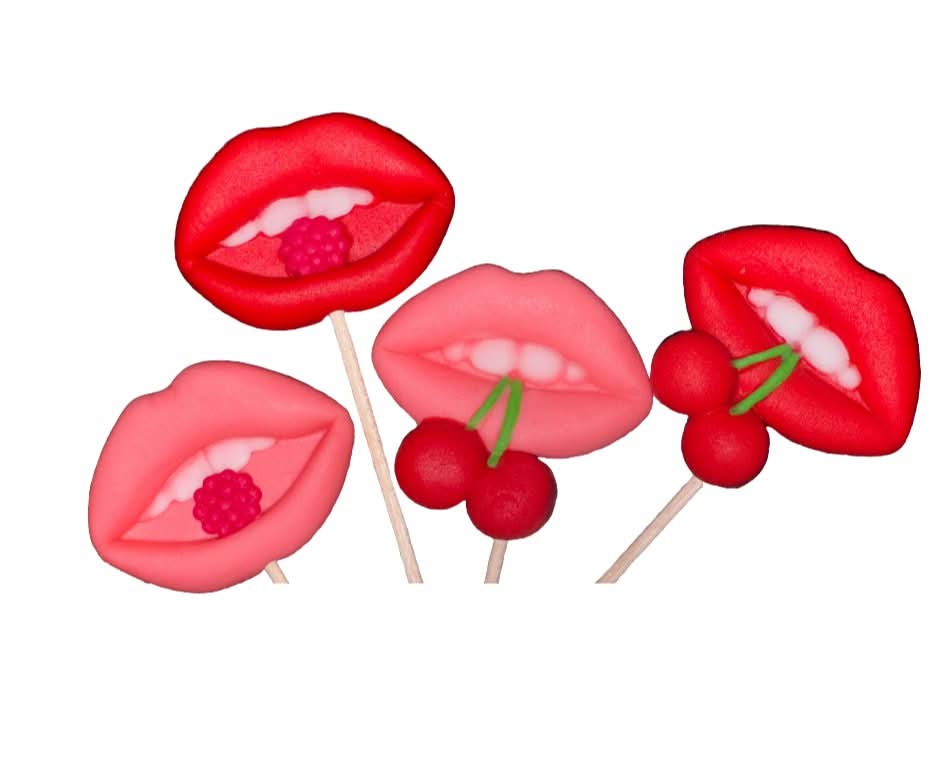 Set med 4 ätliga sockerdekorationer, Sensual Lips Sugar Paste Decorations Nati Shop