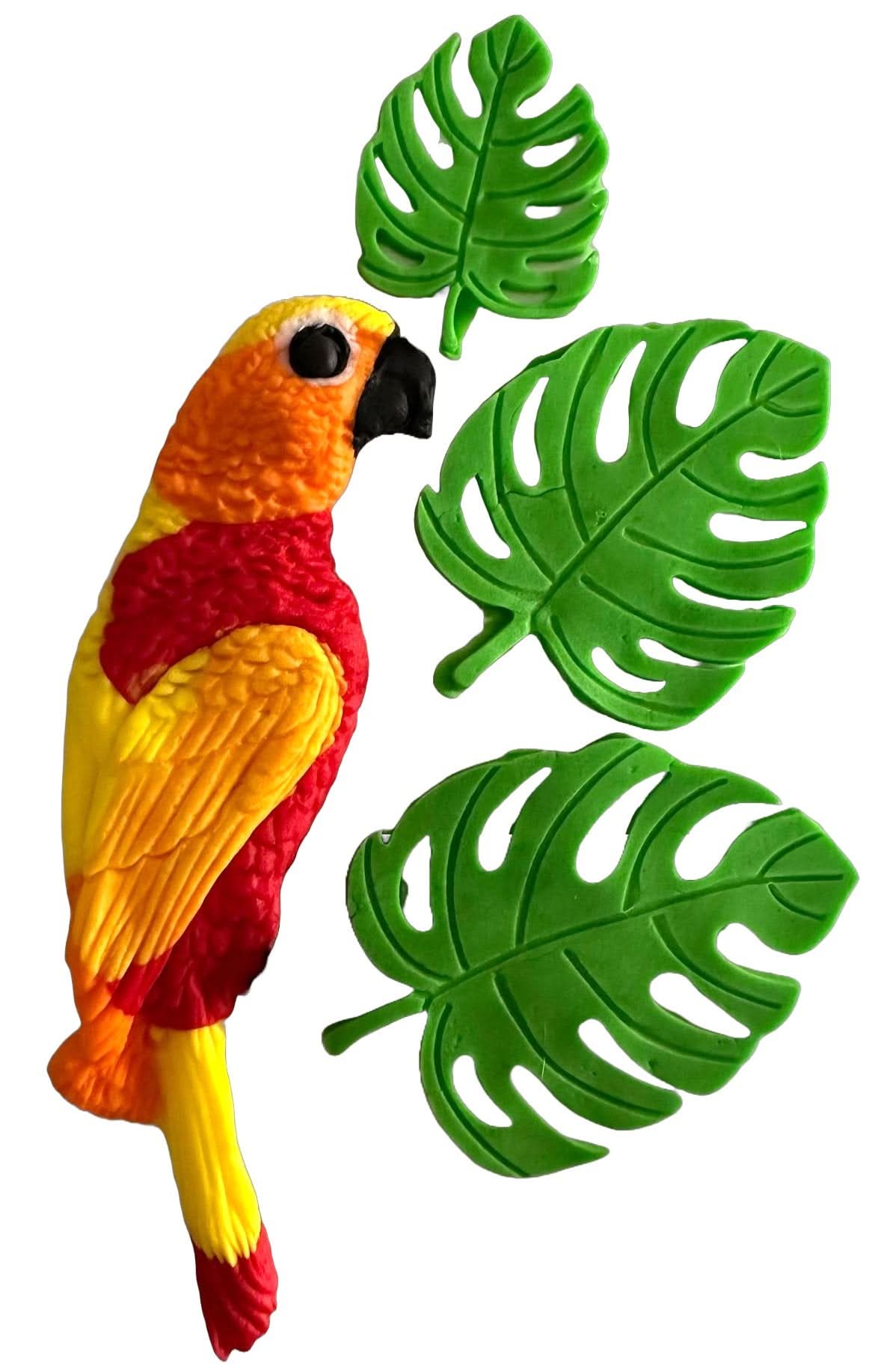 Set med 4 ätliga sockerdekorationer, Tropical Parrot Sugar Paste Decorations Nati Shop