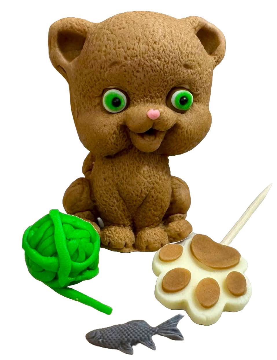 Set med 4 ätliga sockerdekorationer, Lekfull kattunge Sugar Paste Decorations Nati Shop