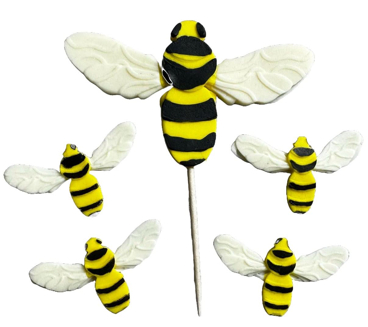 Set med 5 ätliga sockerdekorationer, Bees Sugar Paste Decorations Nati Shop