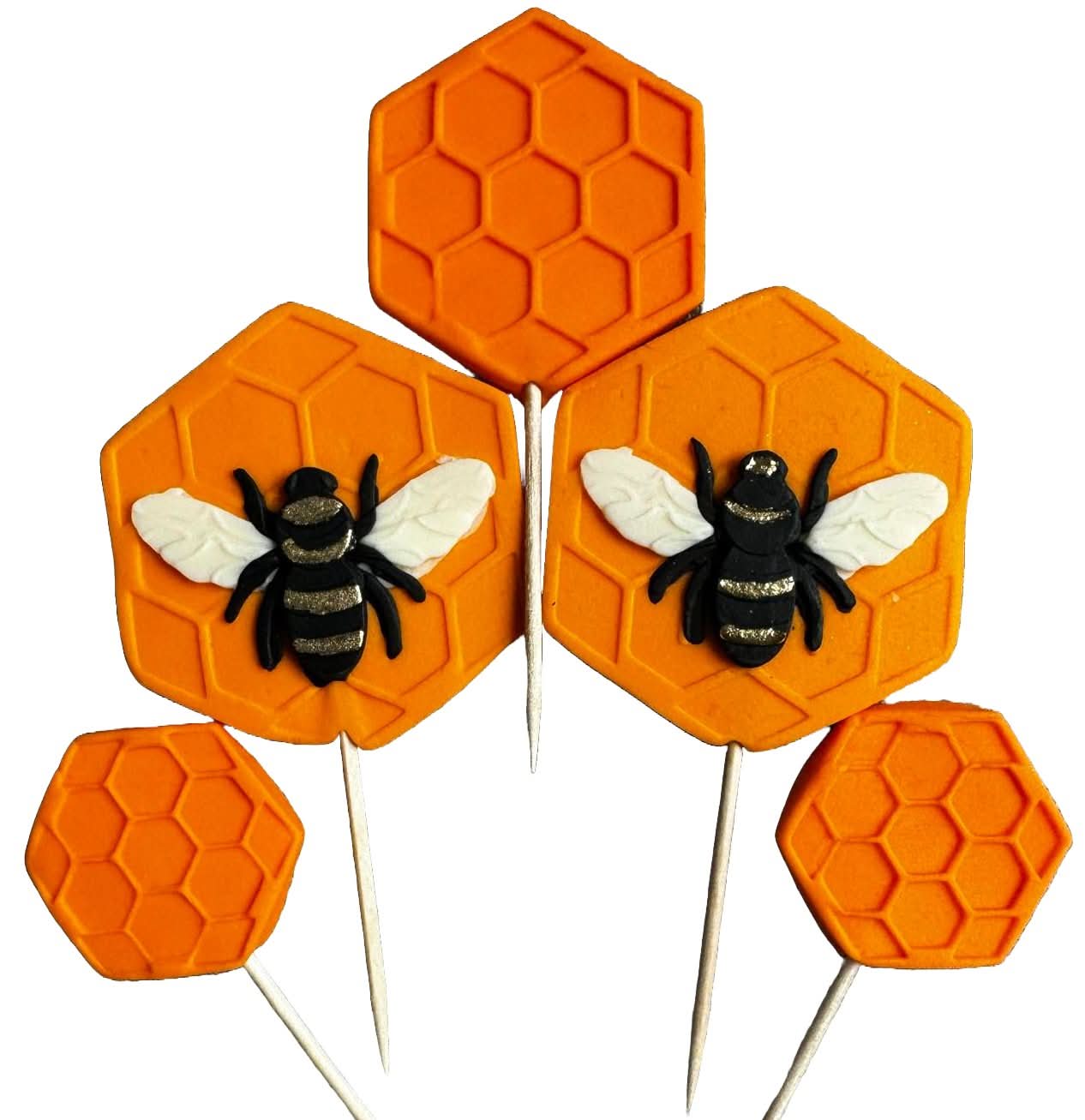 Set med 5 ätliga sockerdekorationer, Bees Sugar Paste Decorations Nati Shop