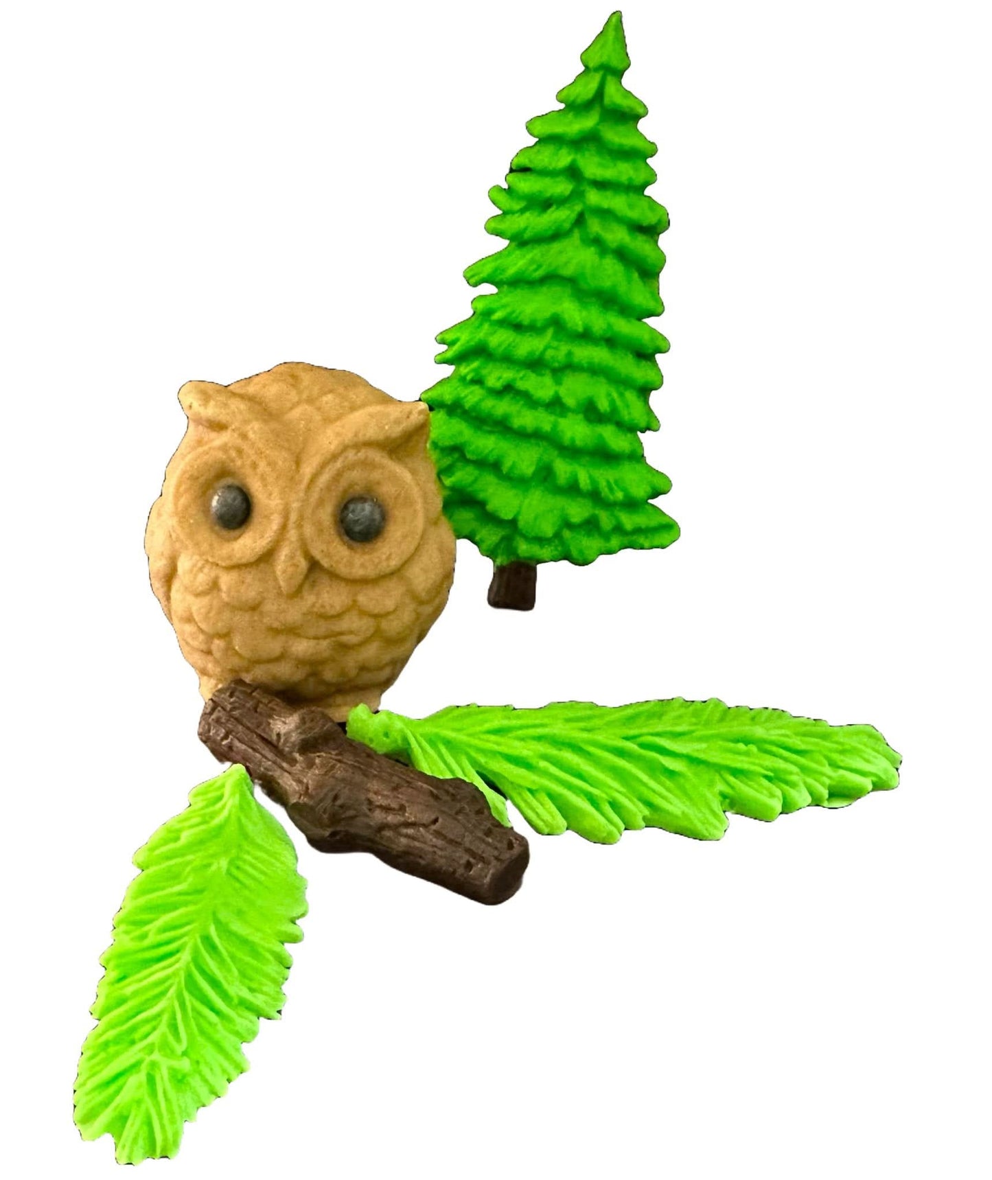 Set med 5 ätliga sockerdekorationer, Uggla i skogen Sugar Paste Decorations Nati Shop