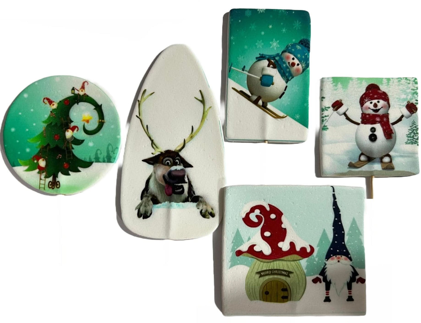 Set med 5 ätliga sockerdekorationer, Christmas Nati Shop
