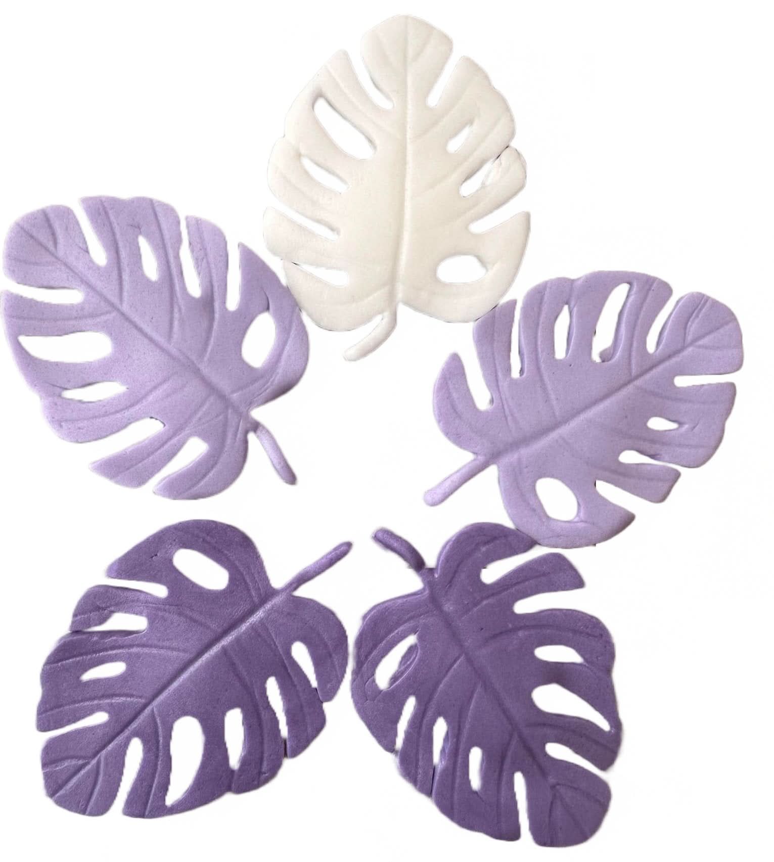 Set med 5 ätliga sockerdekorationer, exotiska bladdekorationer från Sugar Paste Nati Shop