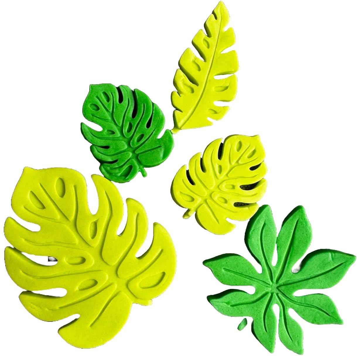 Set med 5 ätliga sockerdekorationer, exotiska bladdekorationer från Sugar Paste Nati Shop