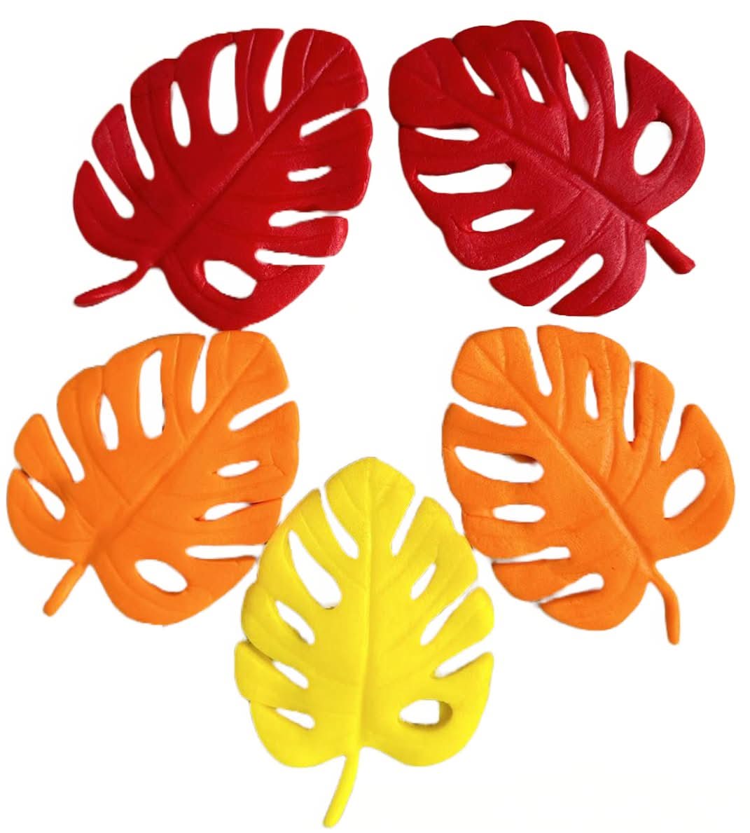 Set med 5 ätliga sockerdekorationer, exotiska bladdekorationer från Sugar Paste Nati Shop