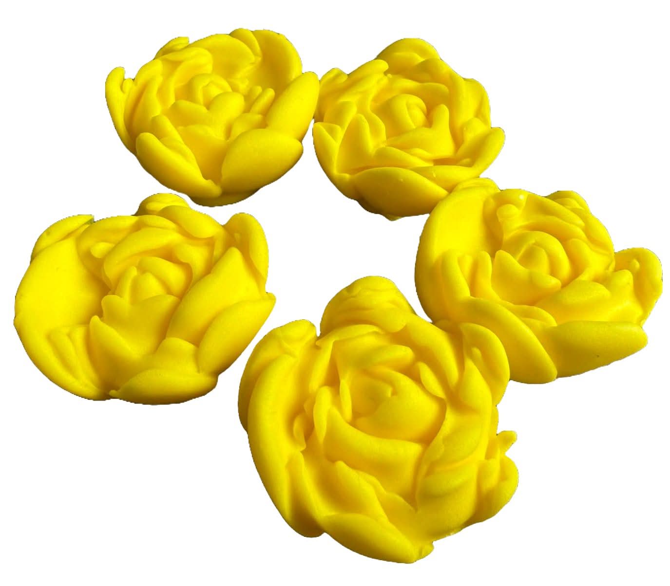Set med 5 ätliga sockerdekorationer, Gula rosor Sugar Paste Decorations Nati Shop