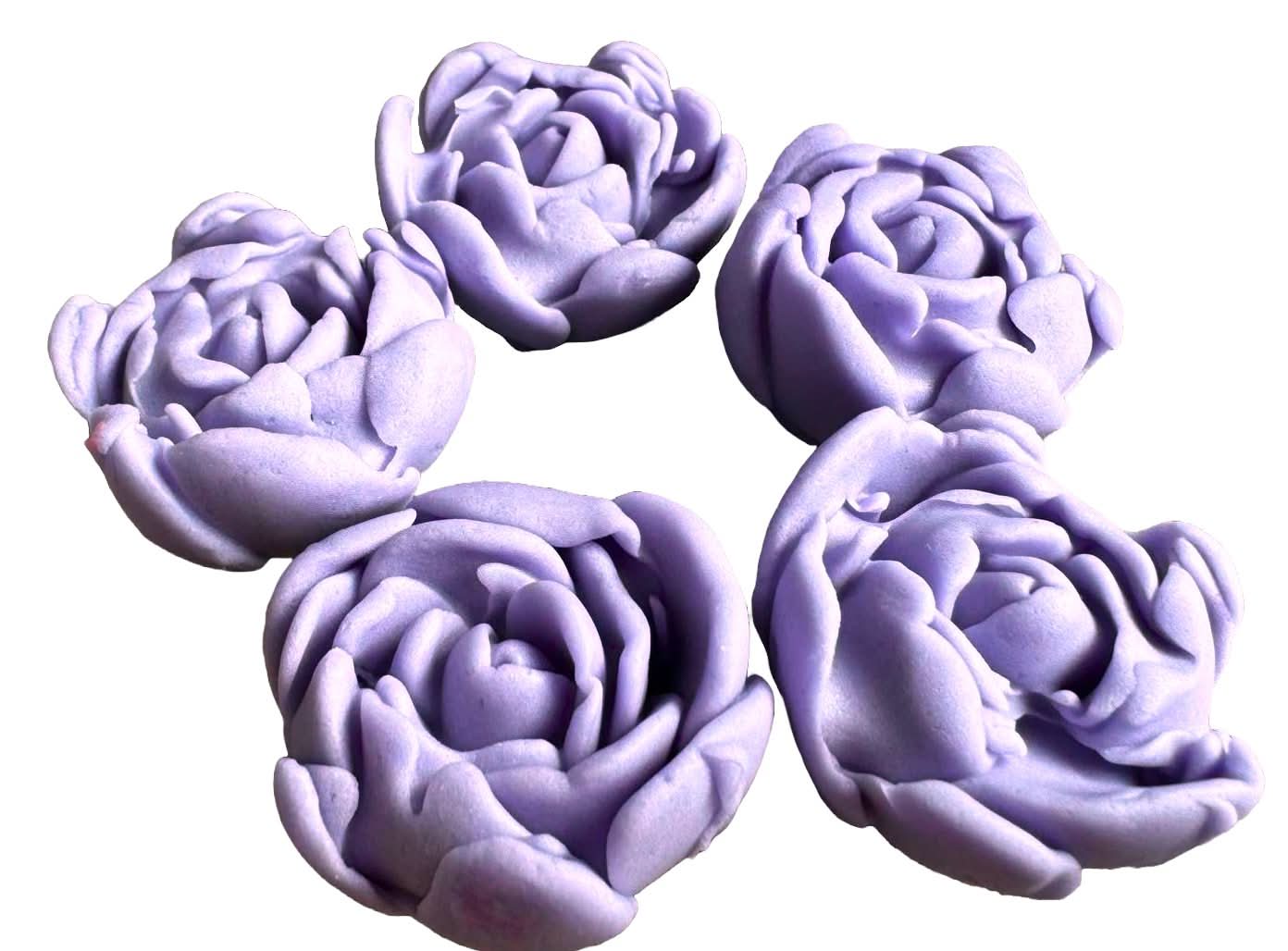 Set med 5 ätliga sockerdekorationer, Purple Lilac Roses Sugar Paste Decorations Nati Shop