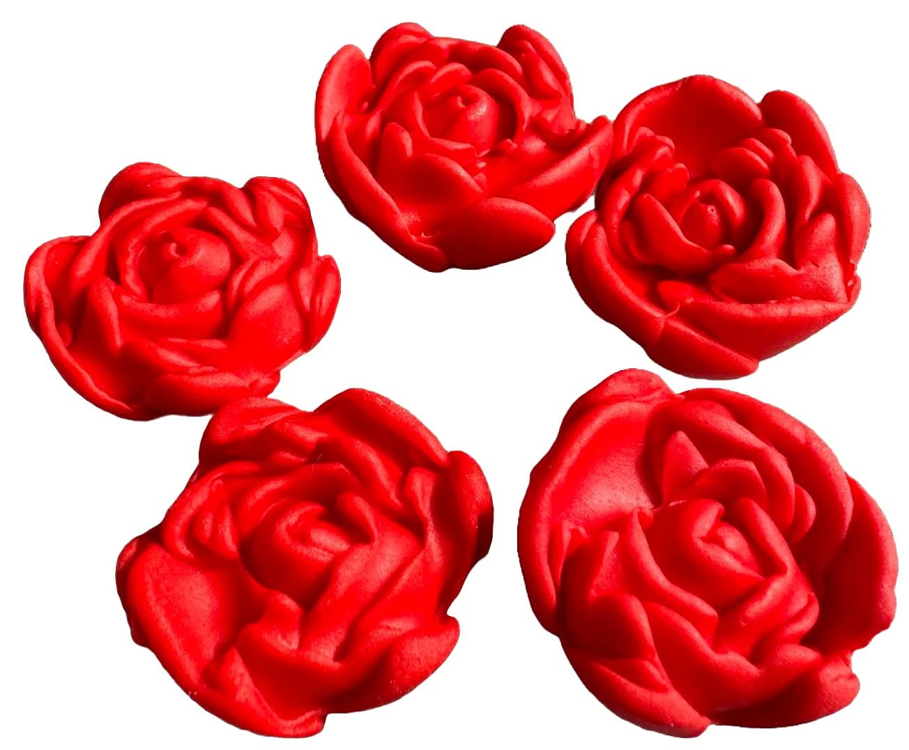 Set med 5 ätliga sockerdekorationer, Red Roses Sugar Paste Decorations Nati Shop