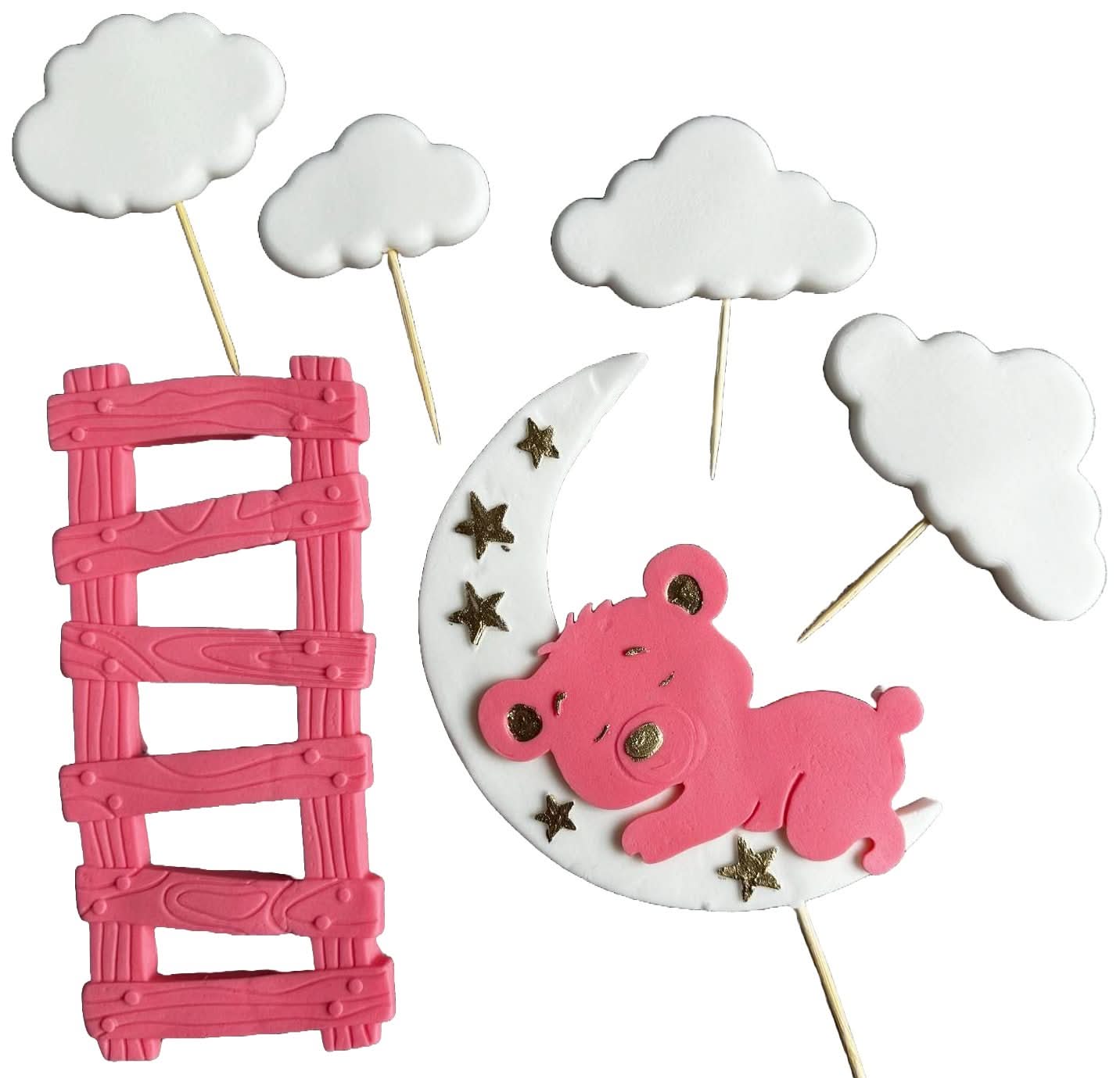 Set med 6 ätliga sockerdekorationer, Baptism Sugar Paste Decorations Nati Shop
