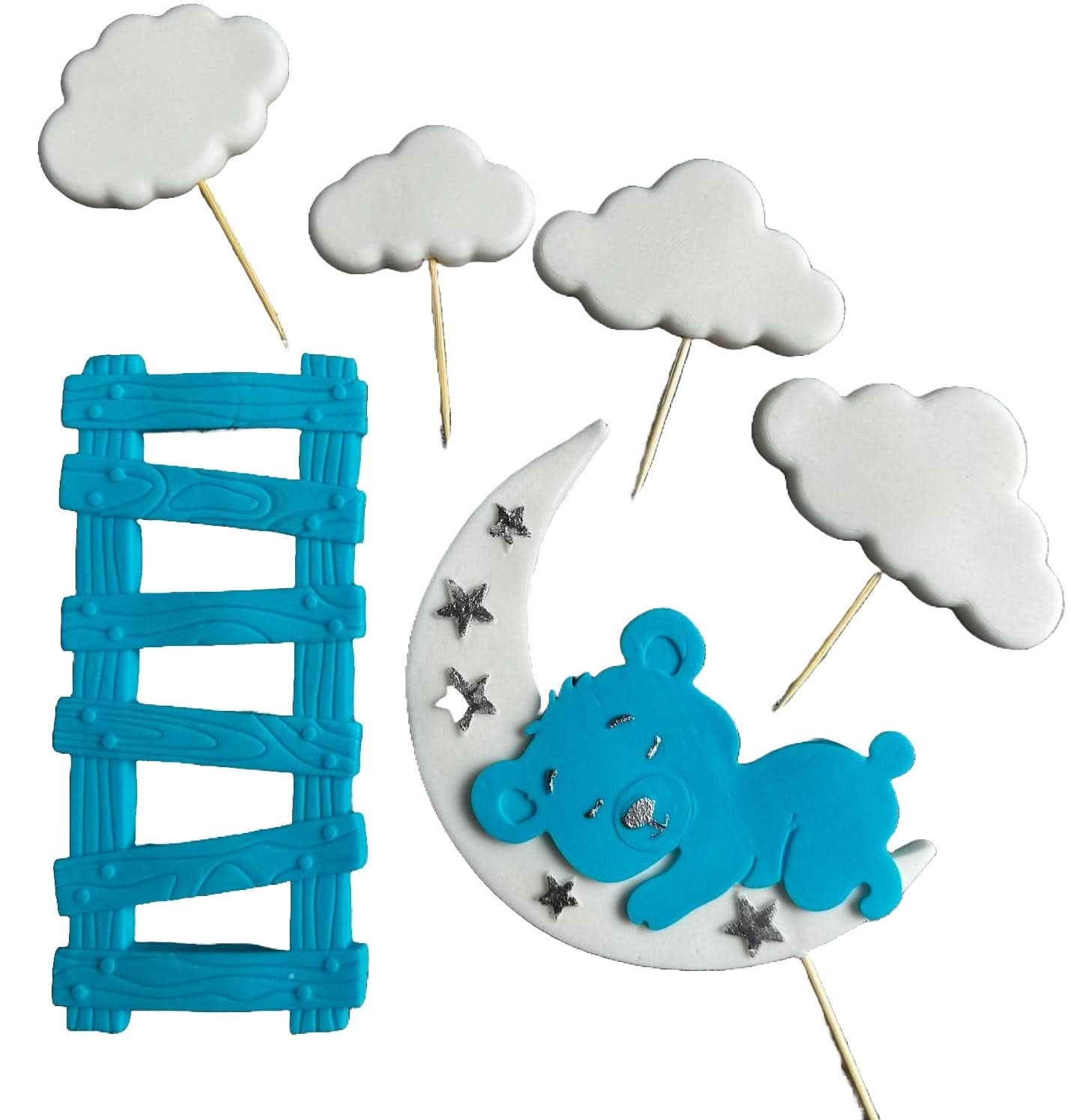 Set med 6 ätliga sockerdekorationer, Baptism Sugar Paste Decorations Nati Shop