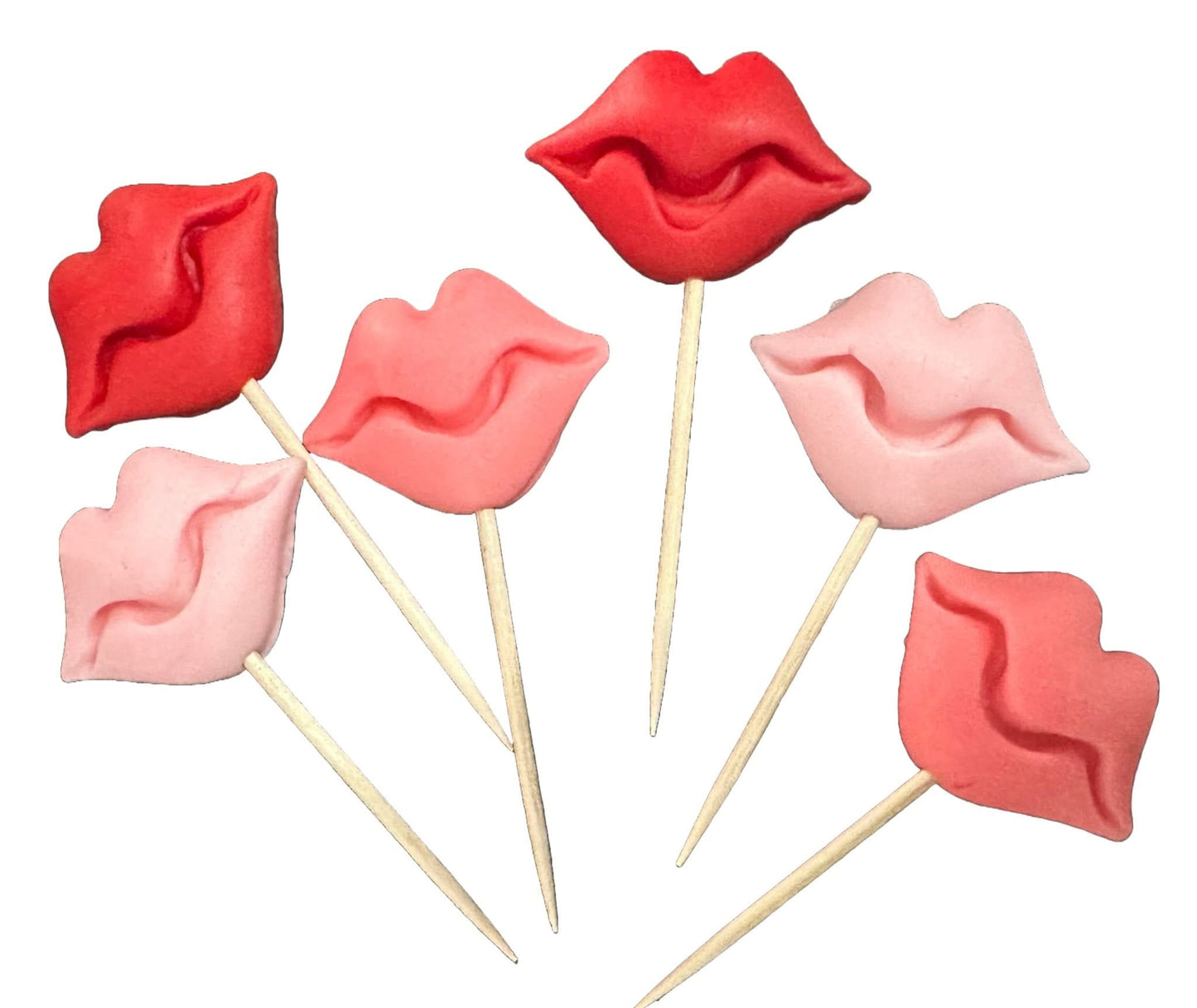 Set med 6 ätliga sockerdekorationer, Läppdekorationer från Sugar Paste Nati Shop