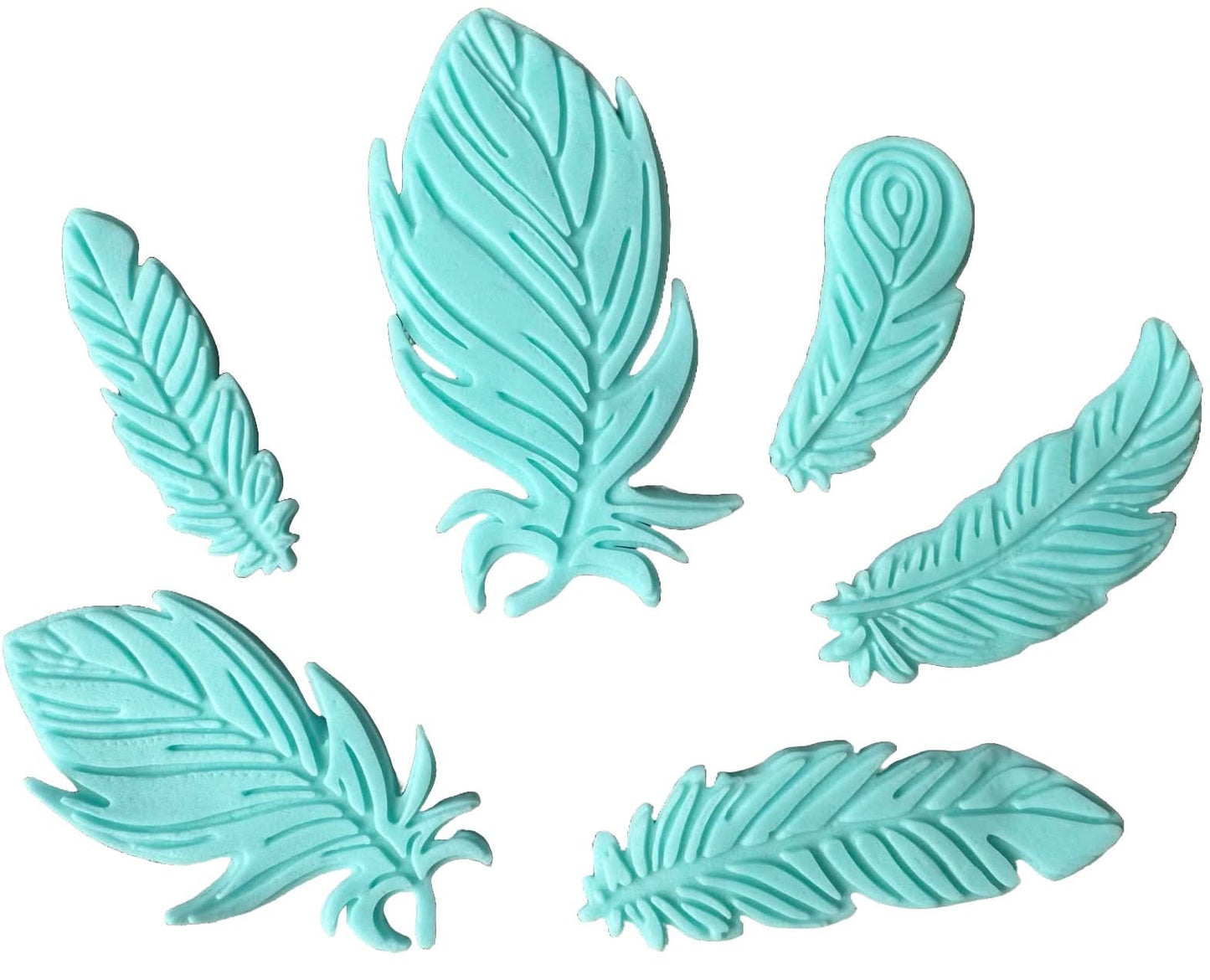 Set med 6 ätliga sockerdekorationer, Blue Feathers Sugar Paste Decorations Nati Shop