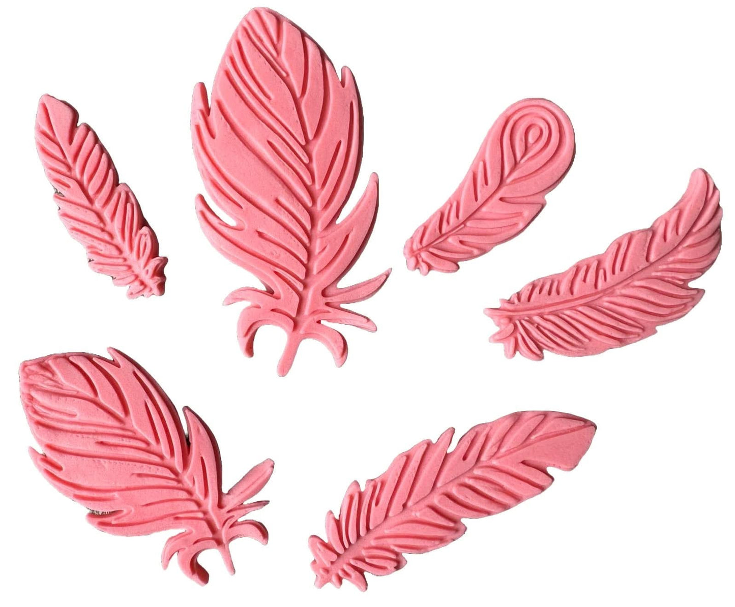 Set med 6 ätliga sockerdekorationer, Pink Feathers Sugar Paste Decorations Nati Shop