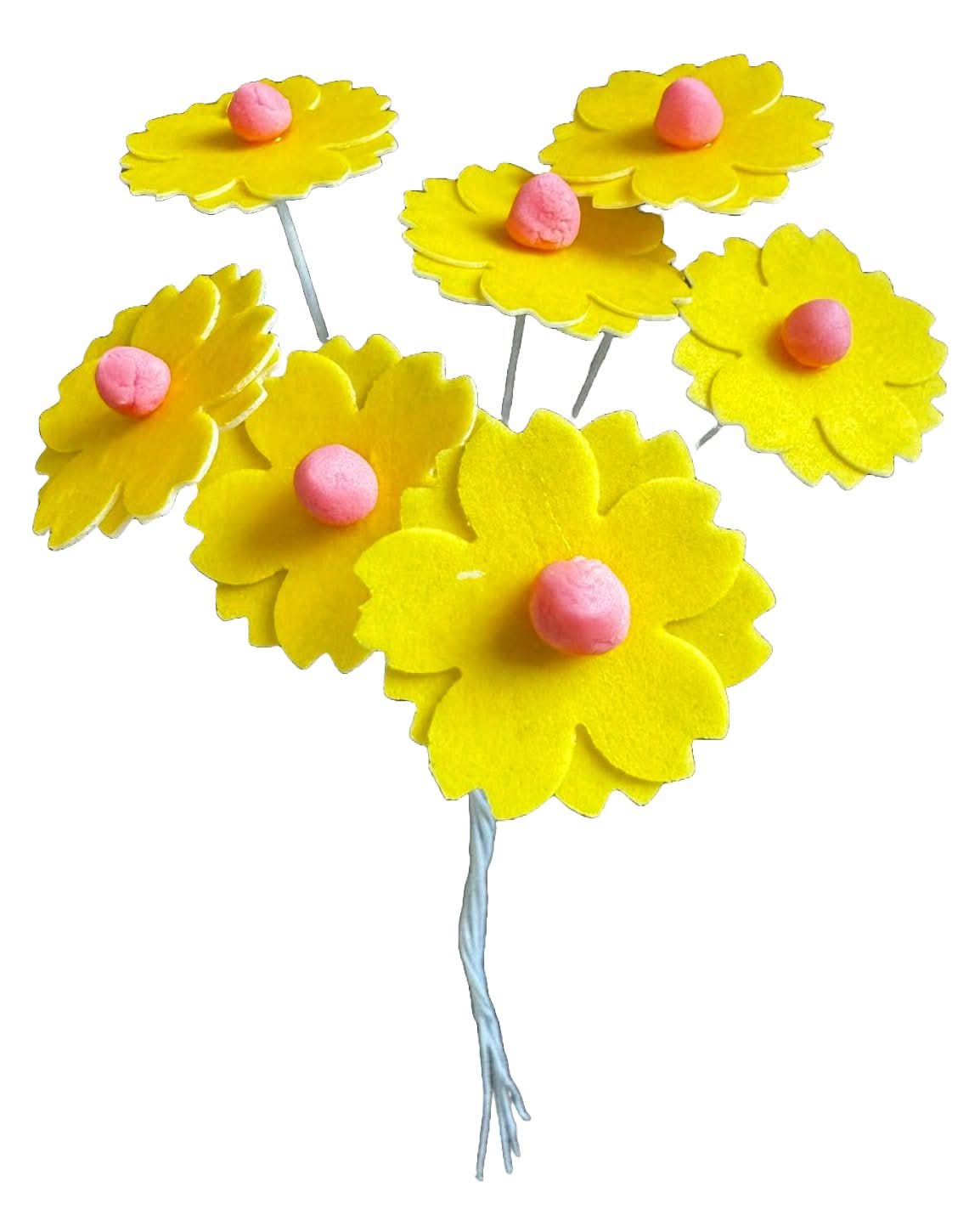 Set med 7 ätbara dekorationer från rån, Gula blommor Dekorationer från Sugar Paste Nati Shop