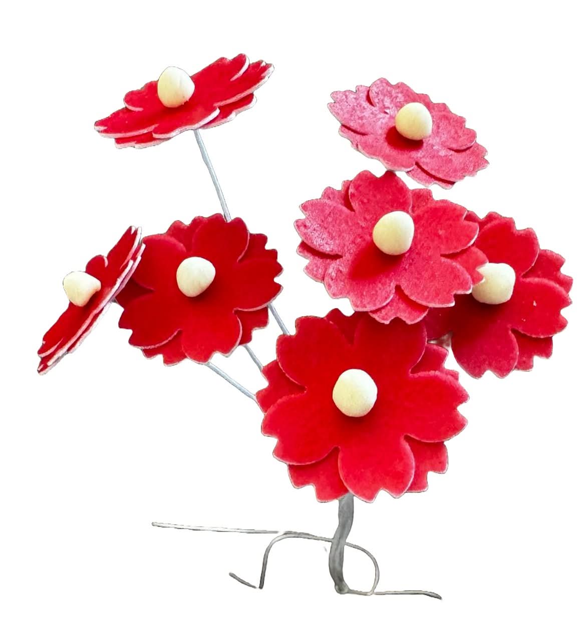 Set med 7 ätbara dekorationer från rån, Röda blommor Dekorationer från Sugar Paste Nati Shop