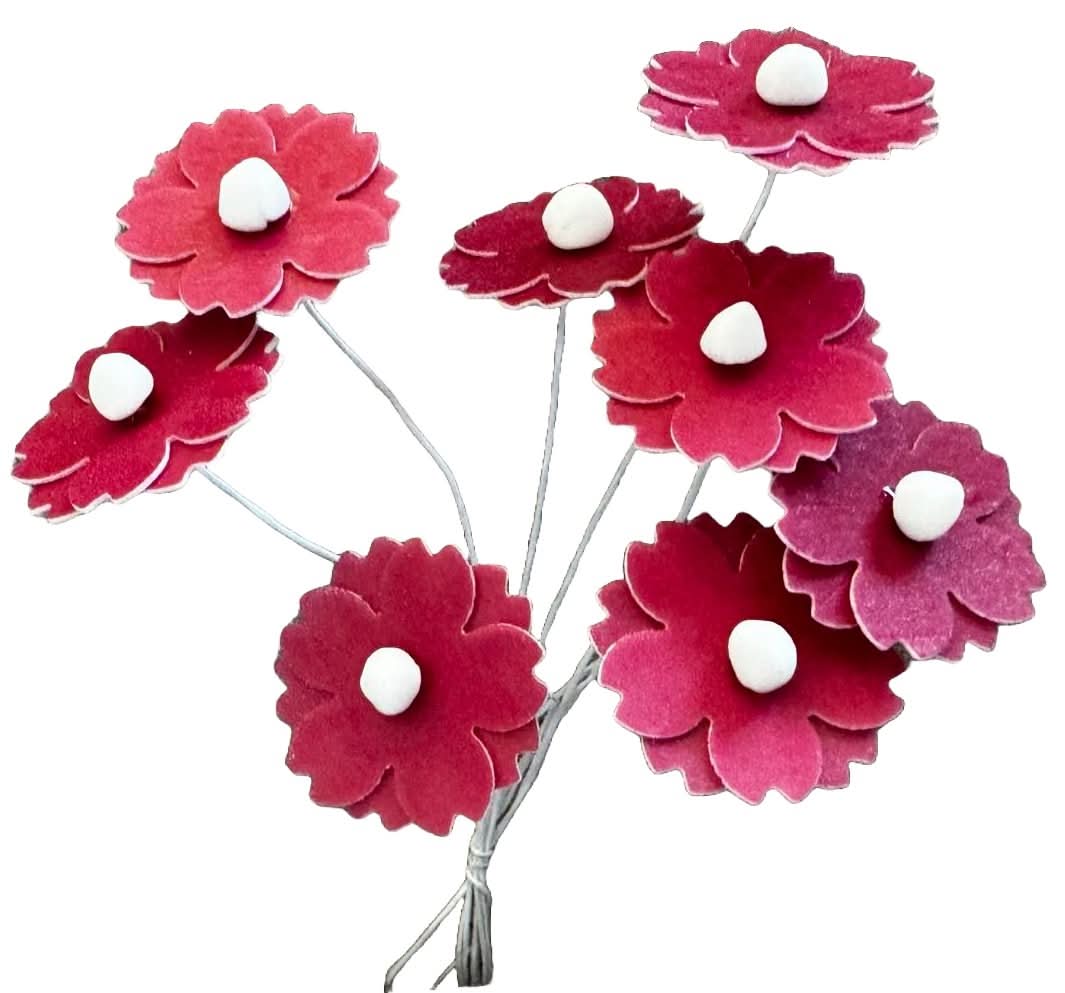 Set med 7 ätbara dekorationer från rån, vinröda blommor Dekorationer från Sugar Paste Nati Shop