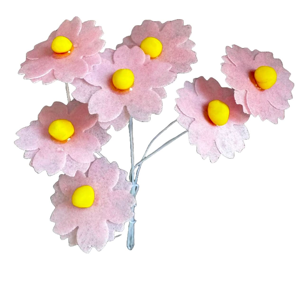 Set med 7 ätbara dekorationer från rån, Rosa blommor Dekorationer från Sugar Paste Nati Shop