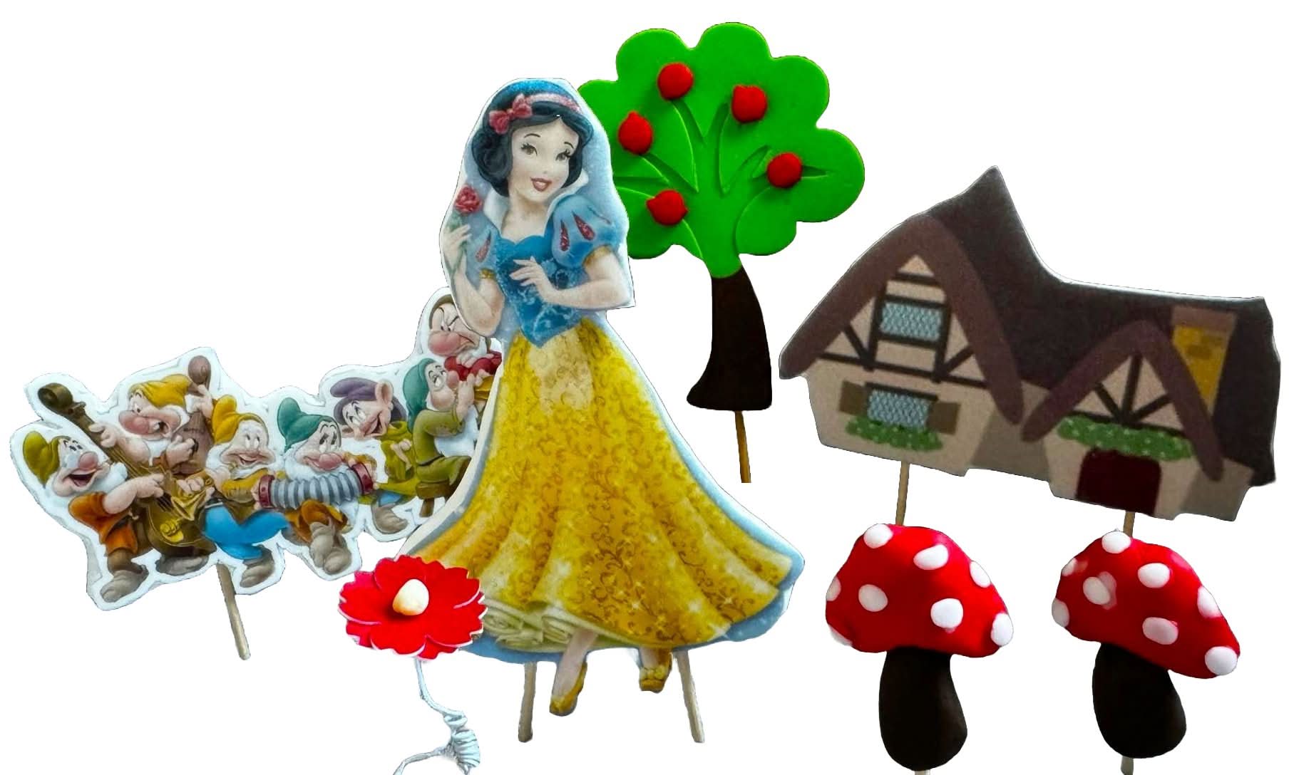 Set med 7 ätliga sockerdekorationer, Snow White Sugar Paste Decorations Nati Shop