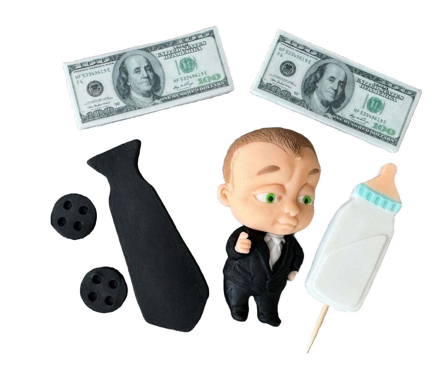 Set med 7 ätliga sockerdekorationer, Baby Boss Sugar Paste Decorations Nati Shop