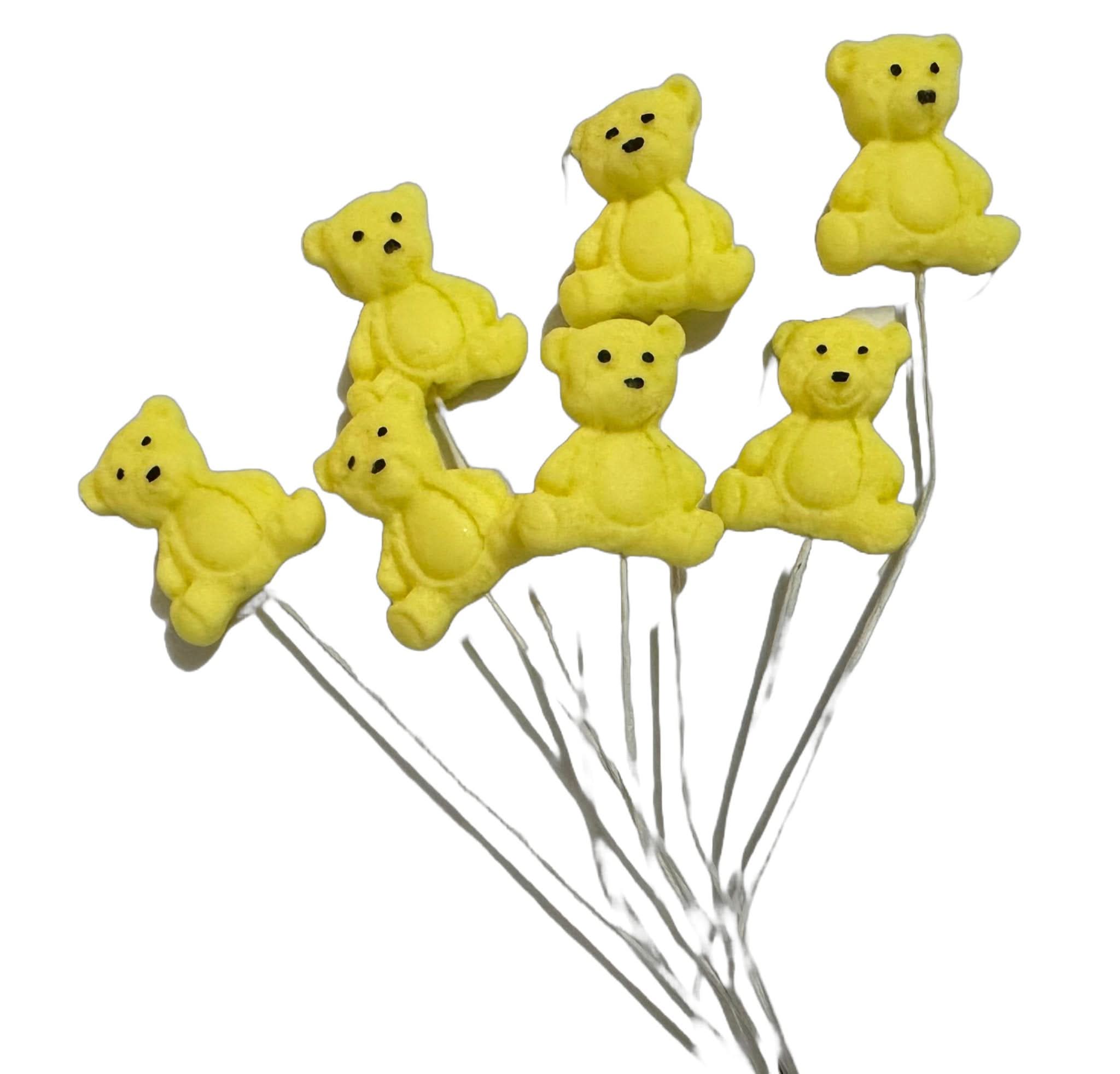Set med 7 ätliga sockerdekorationer, Gul Nalle Sockerpasta Dekorationer Nati Shop
