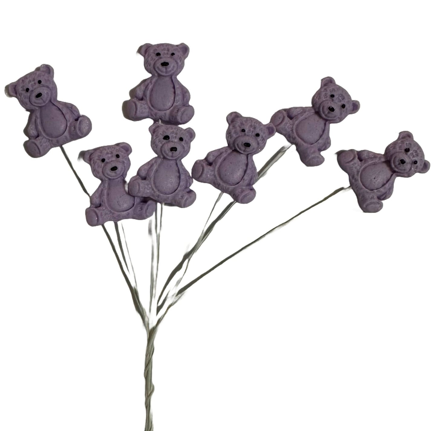 Set med 7 ätliga sockerdekorationer, lila nallar Sockerpastadekorationer Nati Shop