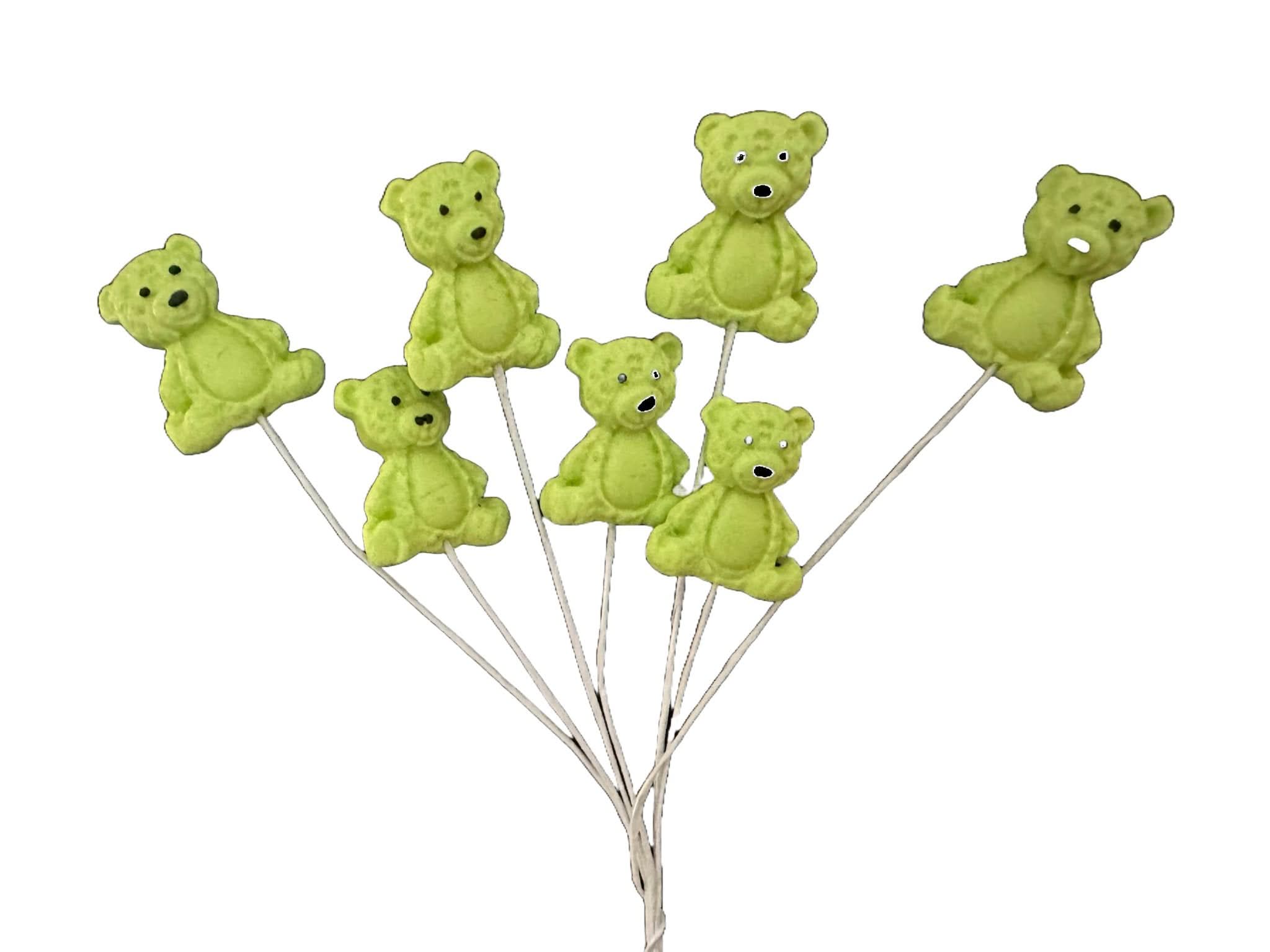 Set med 7 ätliga sockerdekorationer, Gröna nallar Sugar Paste Decorations Nati Shop