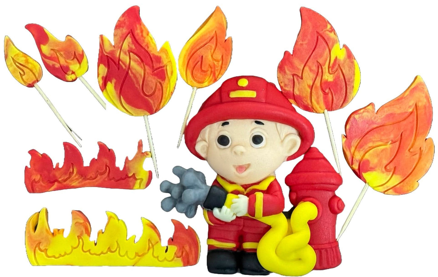 Set med 9 ätliga sockerdekorationer, Firefighter Sugar Paste Decorations Nati Shop